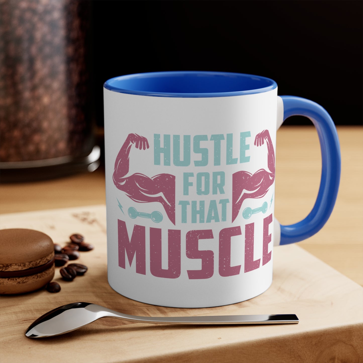 Hustle for that Muscle Workout Colorful Accent Mug 11oz - For Gym Fitness Enthusiasts