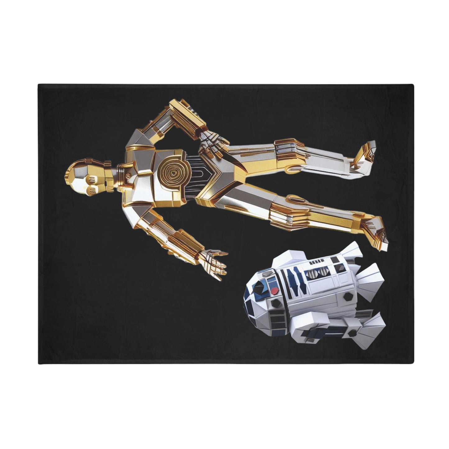 Origami R2D2 & C3PO Plush Fleece Blanket - Black