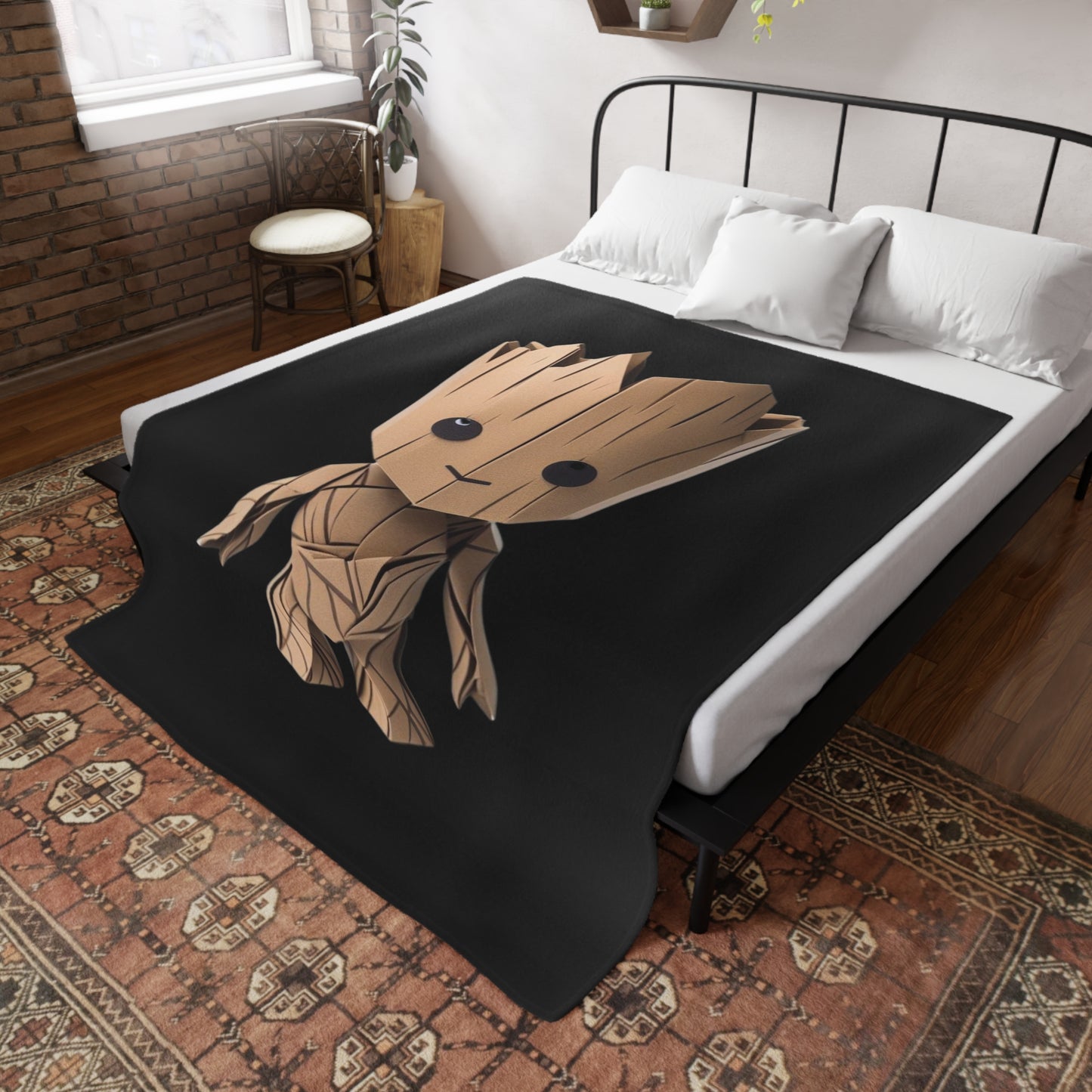 Origami Baby Groot Plush Fleece Blanket - Black