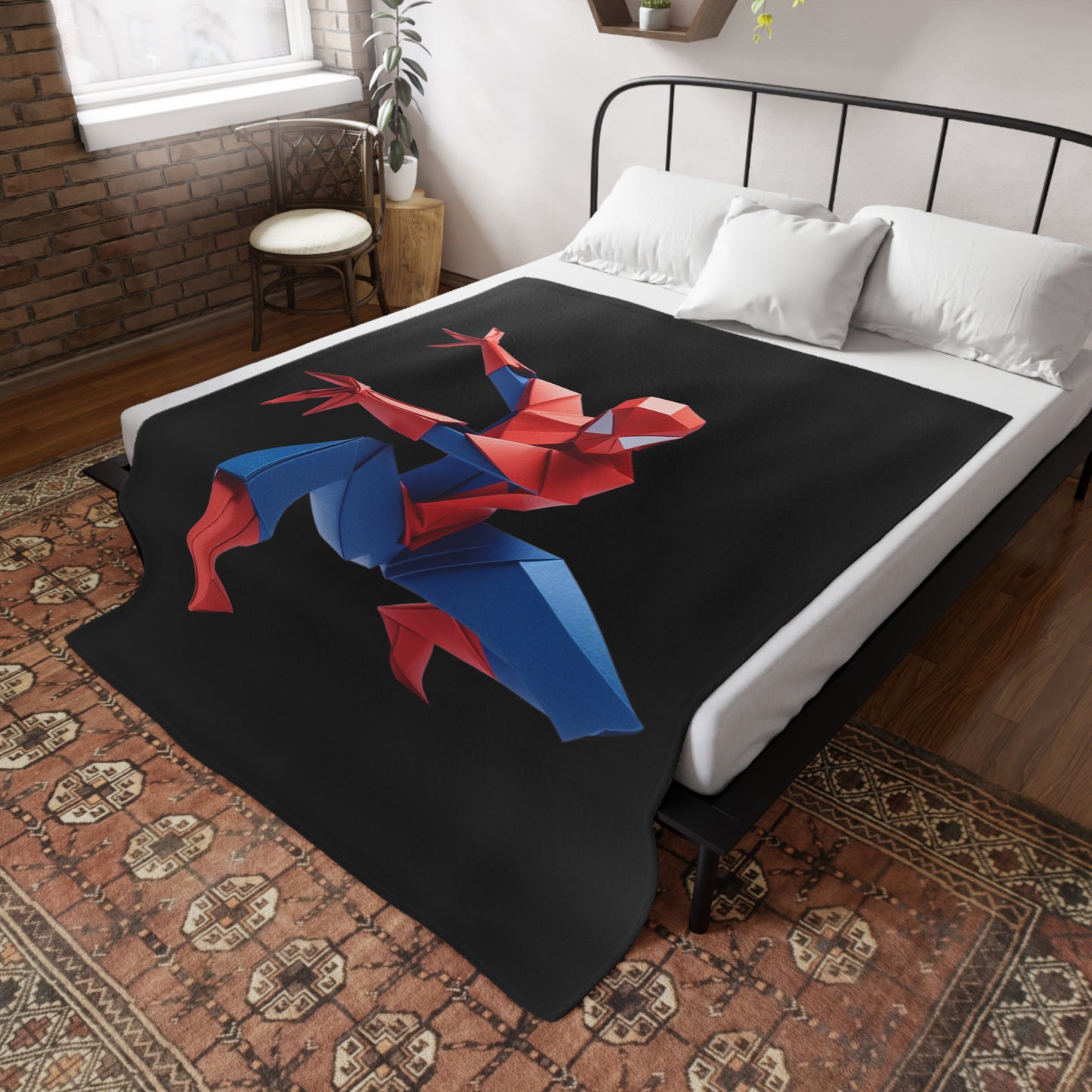 Origami Spiderman Plush Fleece Blanket - Black