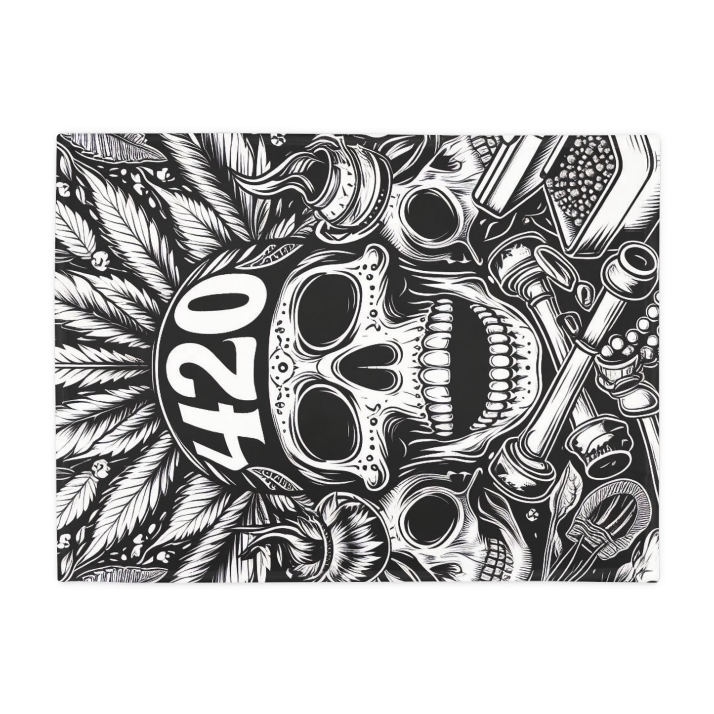 420 Skull & Pipe Plush Fleece Blanket - Black & White