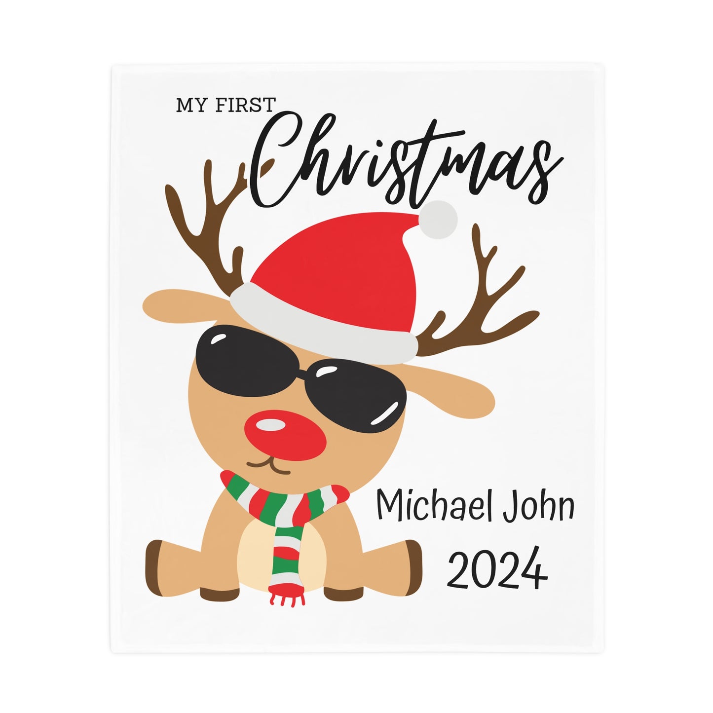 Customisable "My 1st Christmas" Plush Fleece Blanket - rudolph