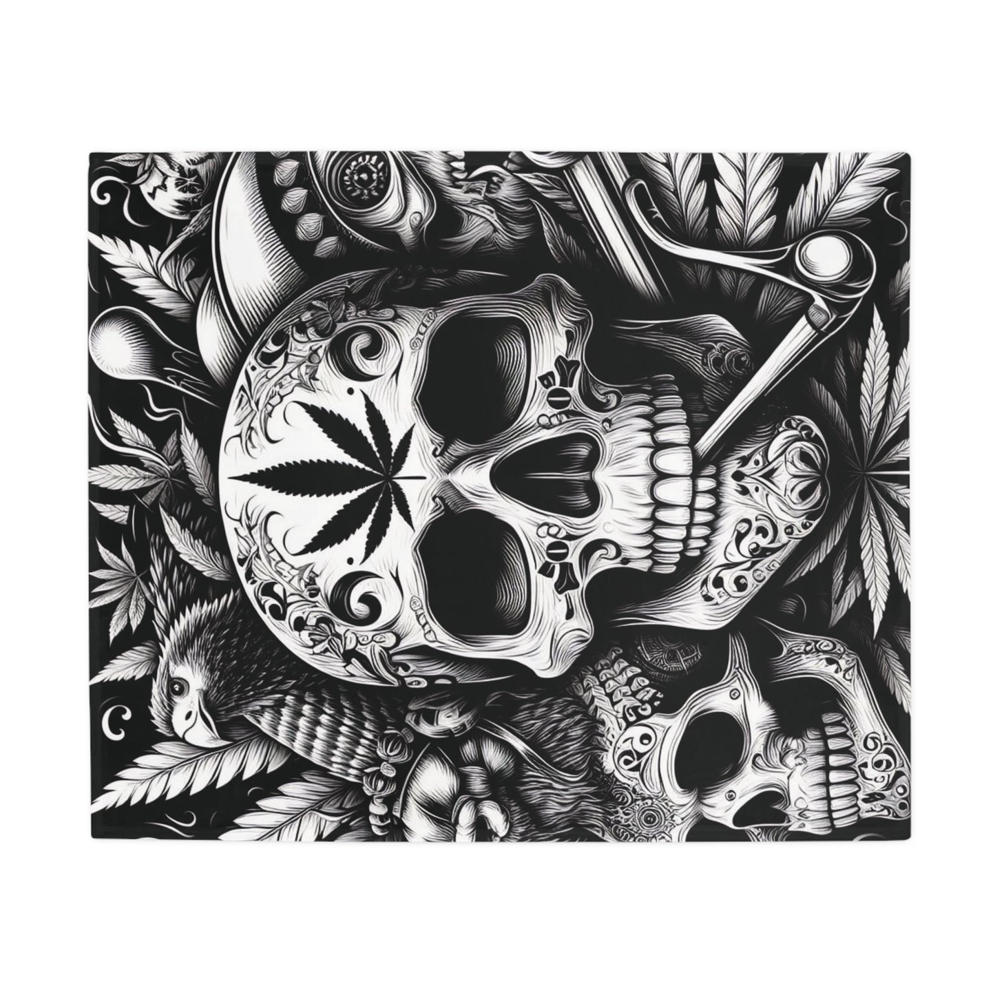 Skull & Pipe Plush Fleece Blanket - Black & White