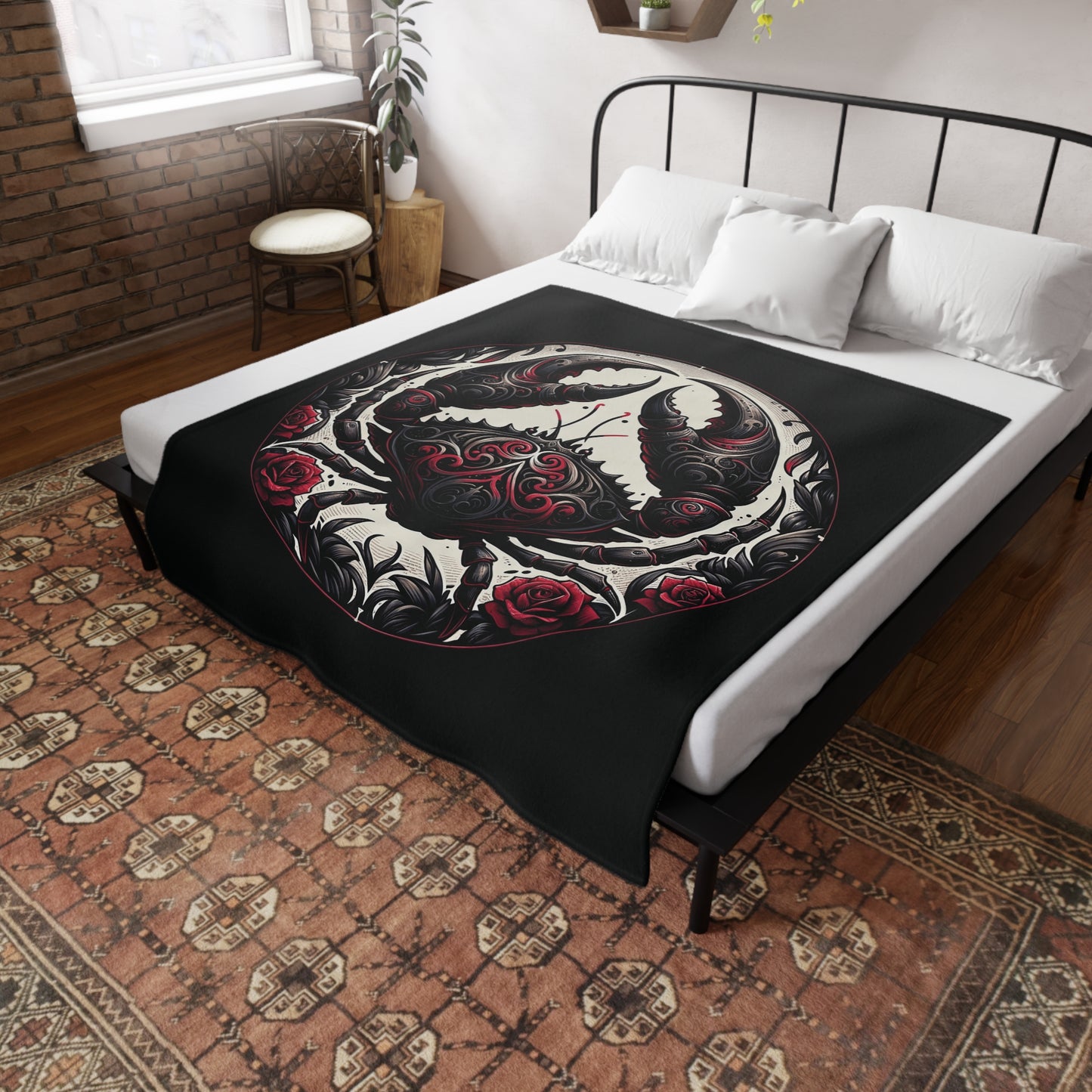 Gothic Cancer Plush Fleece Blanket - black