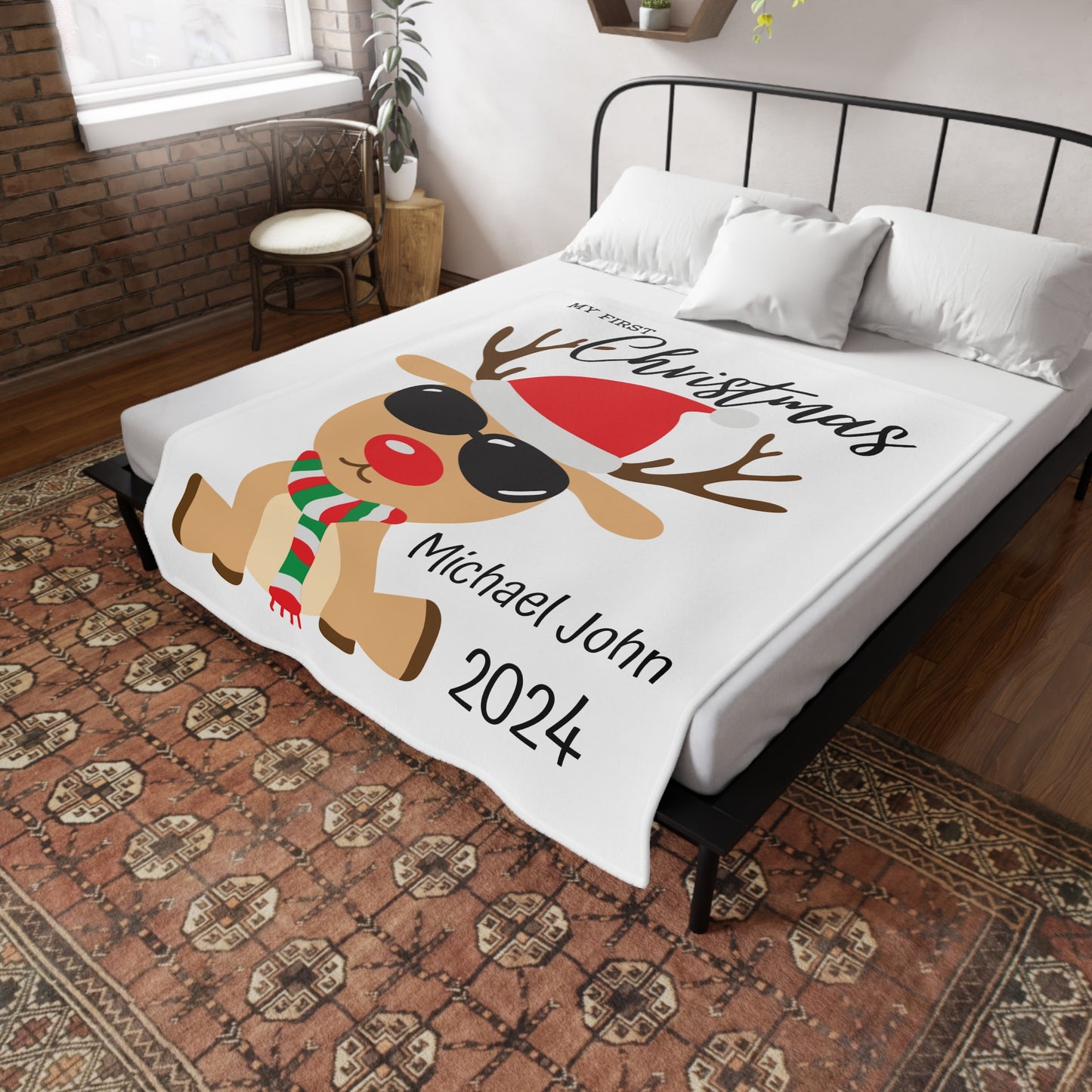 Customisable "My 1st Christmas" Plush Fleece Blanket - rudolph