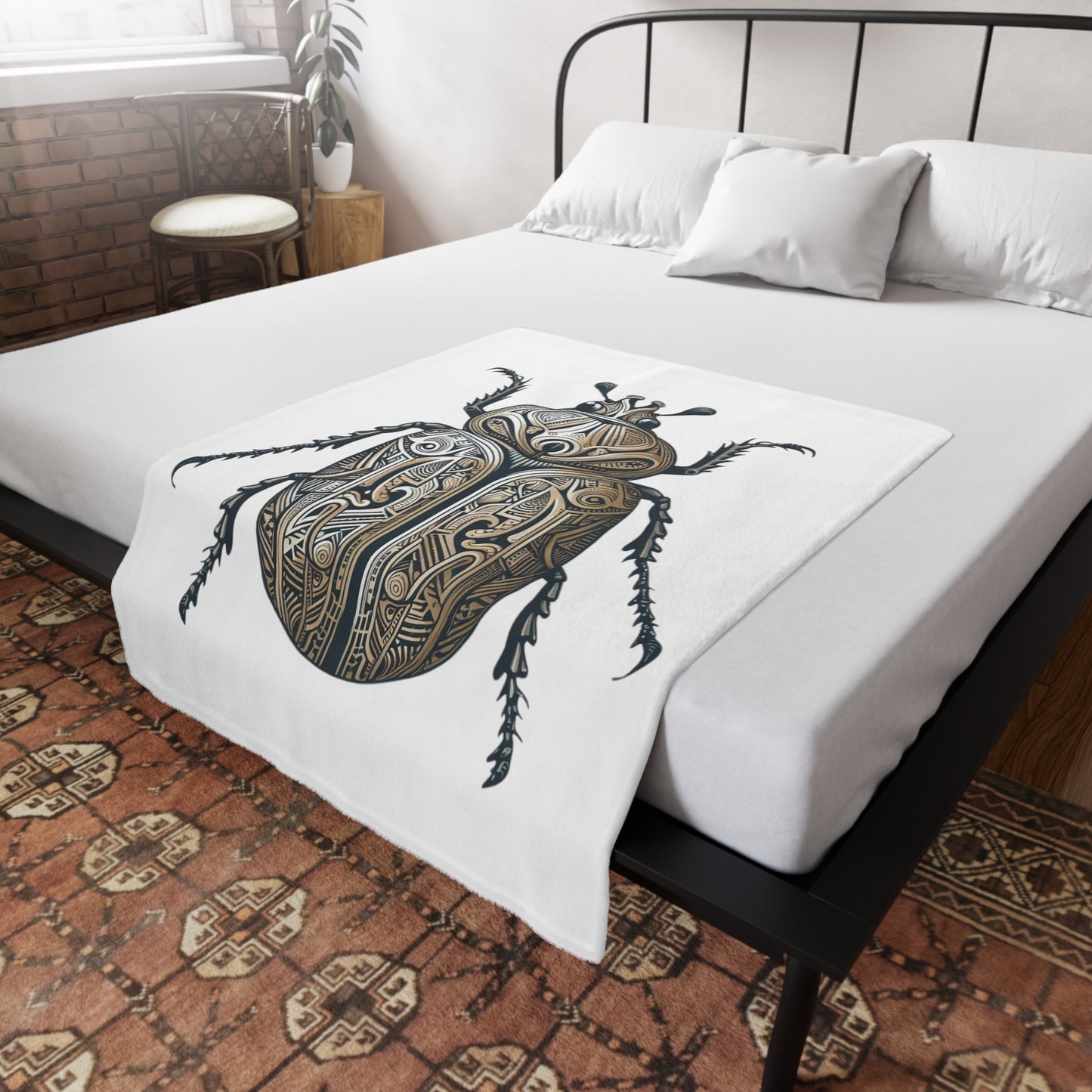 Carved Beetle - White Plush Fleece Blanket