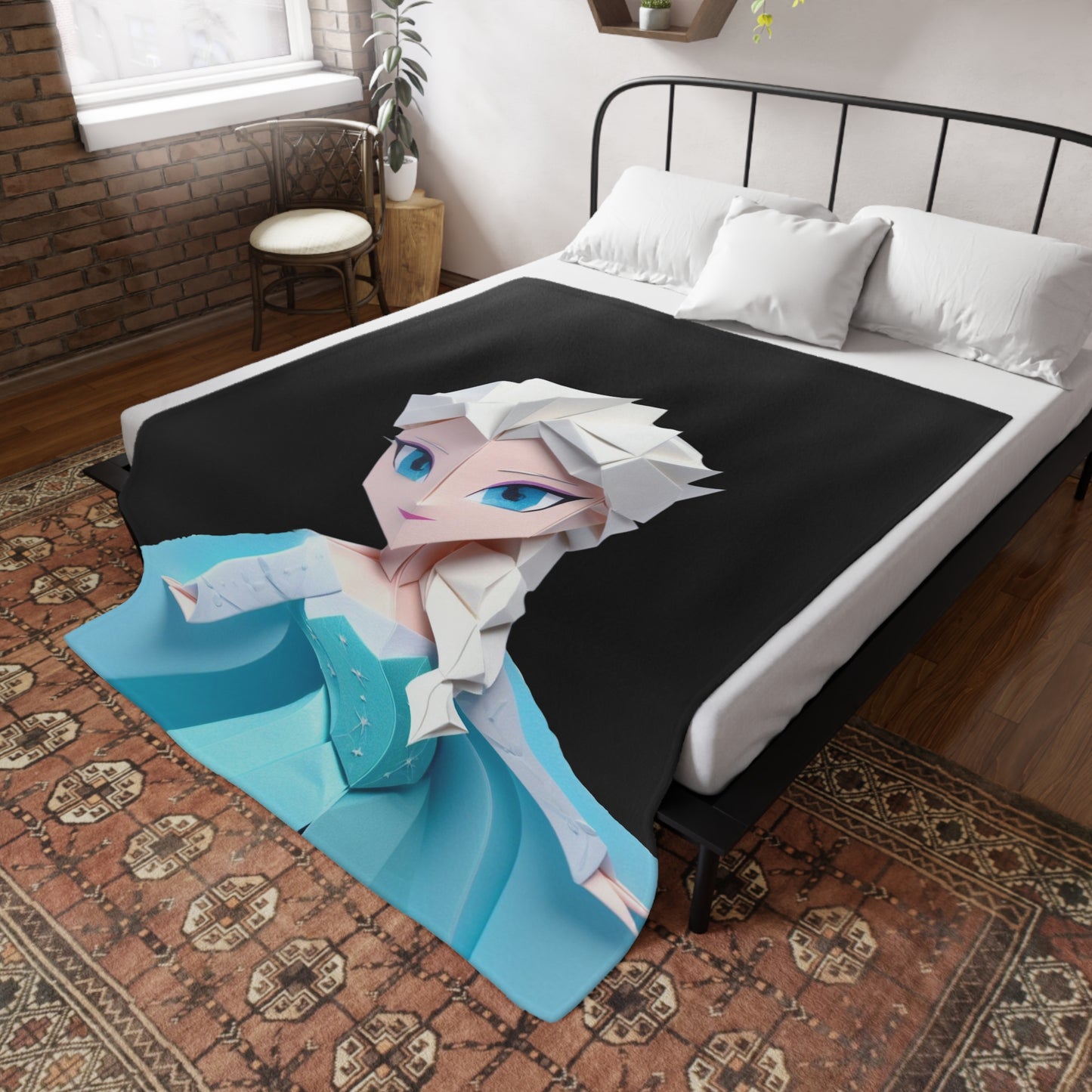 Origami Elsa Plush Fleece Blanket - Black