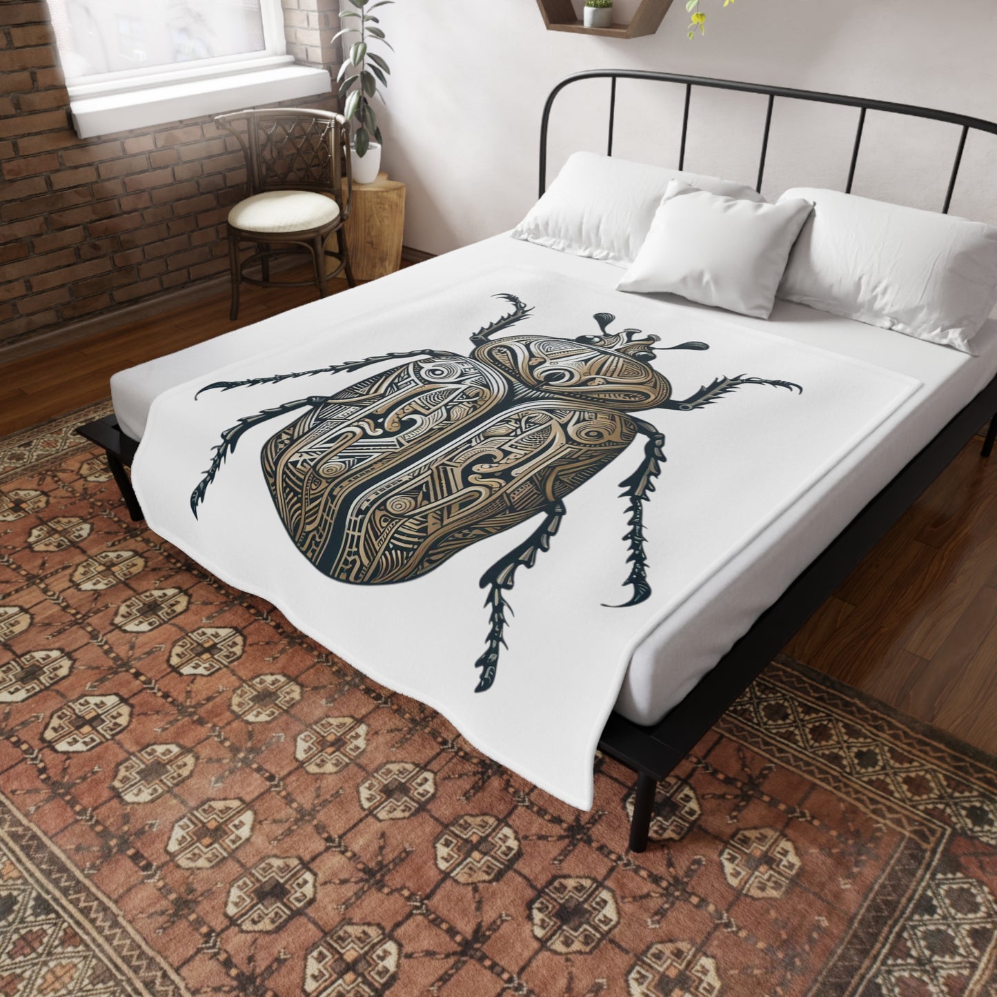 Carved Beetle - White Plush Fleece Blanket