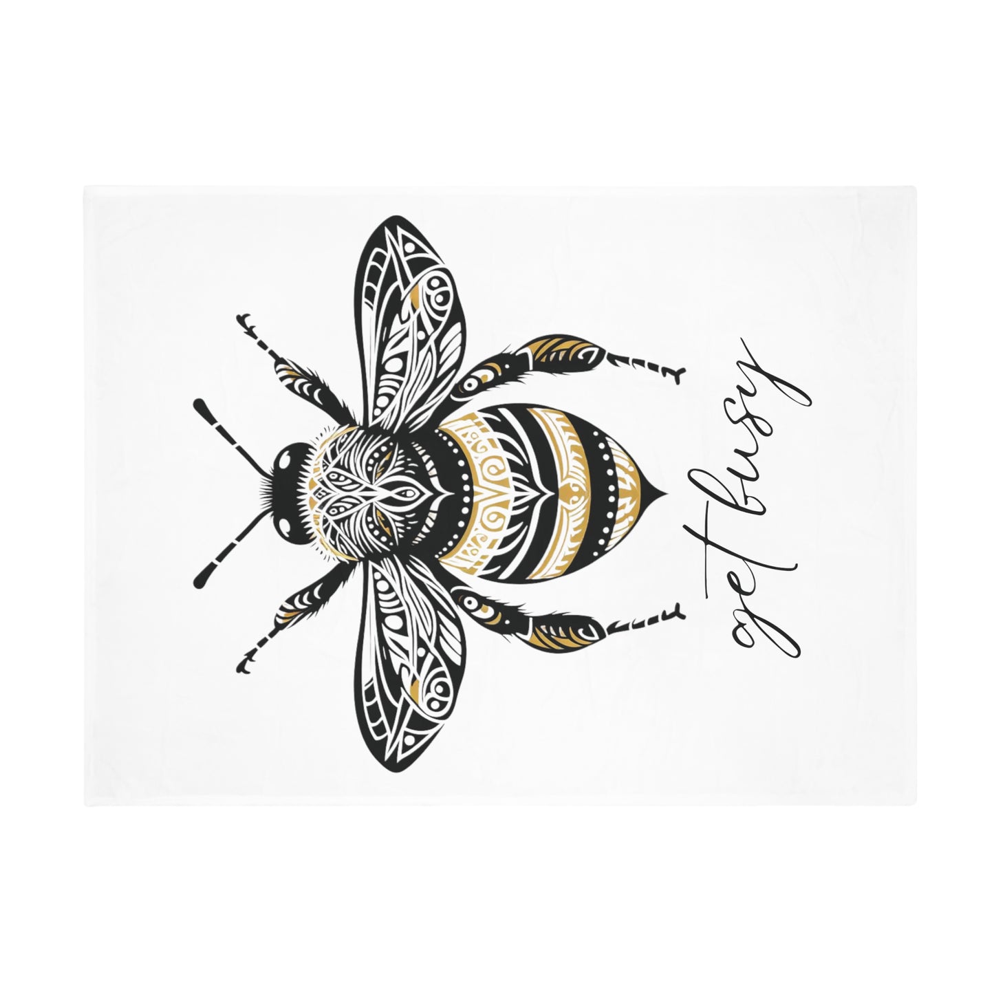 Get Busy Bee - White Plush Fleece Blanket