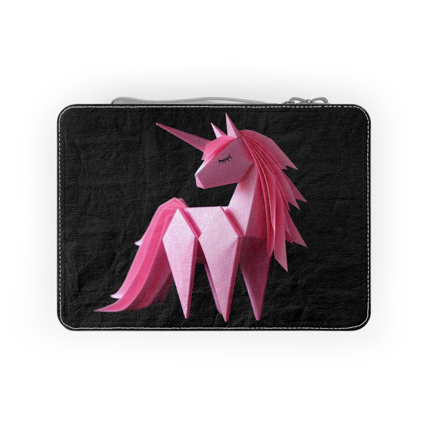 Origami Pink Unicorn  Paper Lunch Bag - black