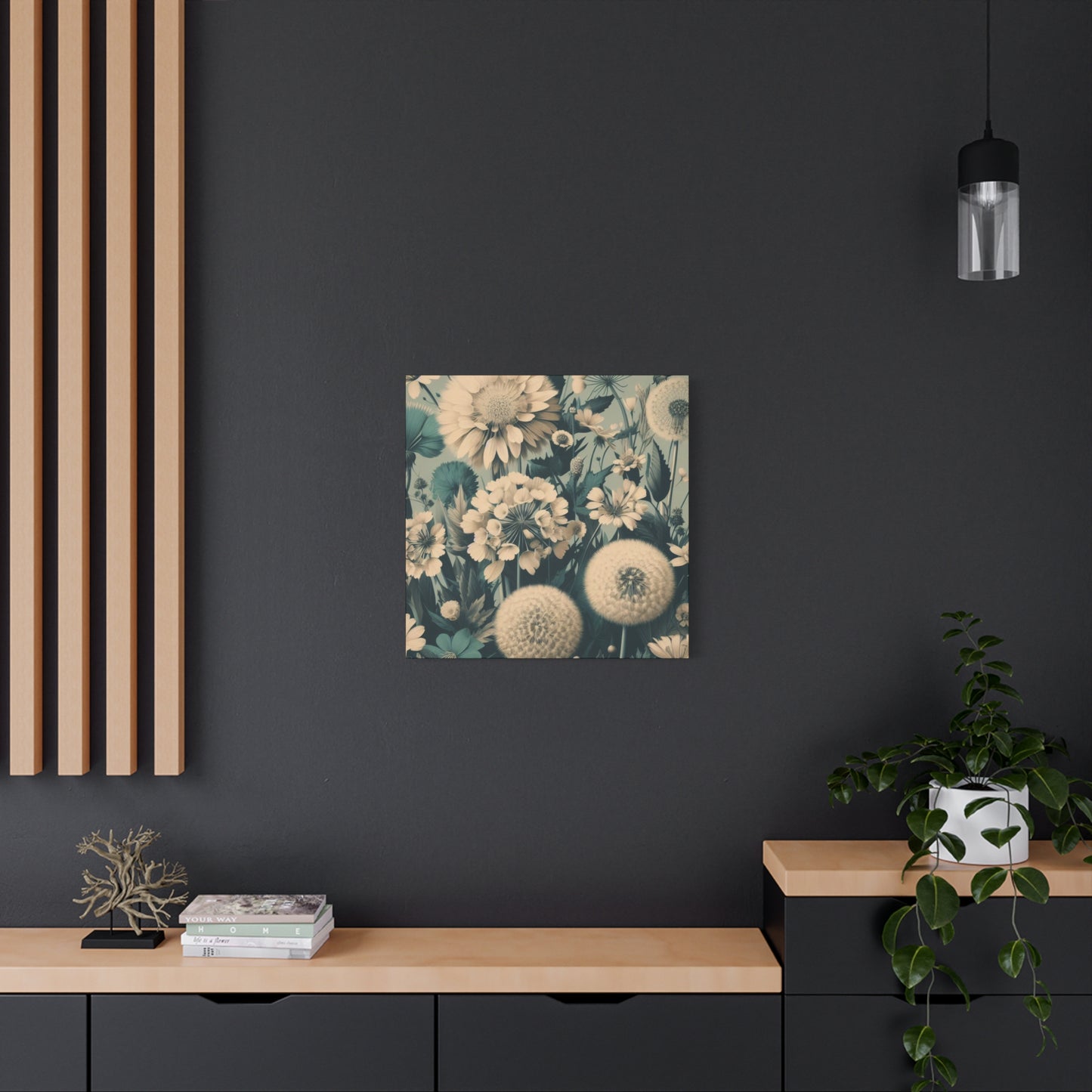 Blue & Cream Flowers Classic Canvas - Black