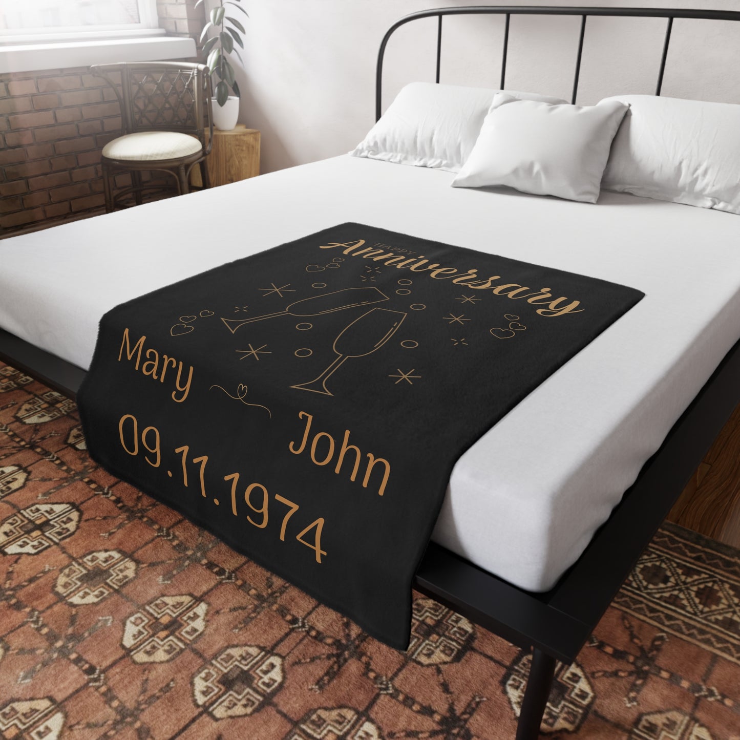 Customisable Anniversary Plush Fleece Blanket - black