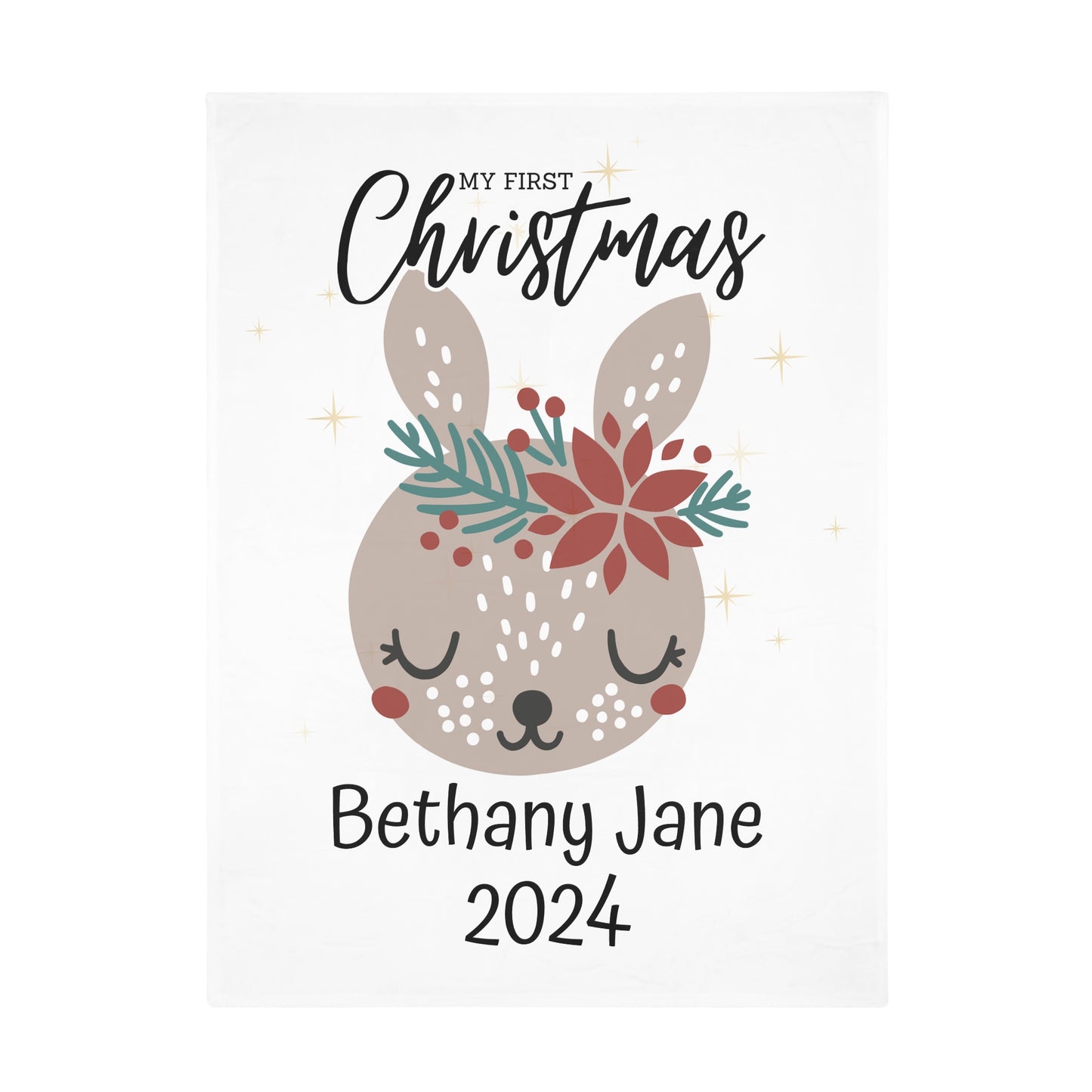 Customisable "My 1st Christmas" Plush Fleece Blanket - bunny