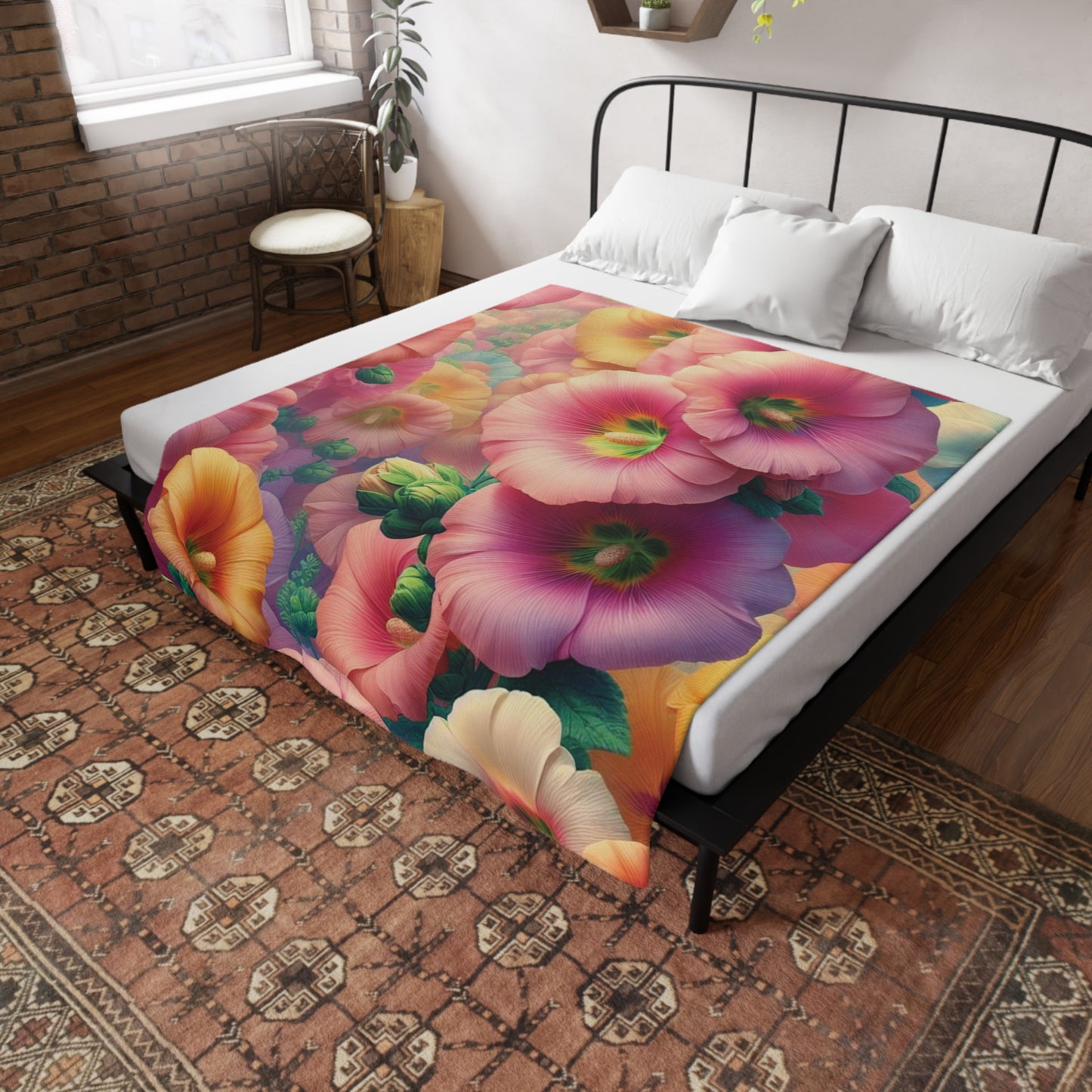 Hollyhocks #1 Plush Fleece Blanket