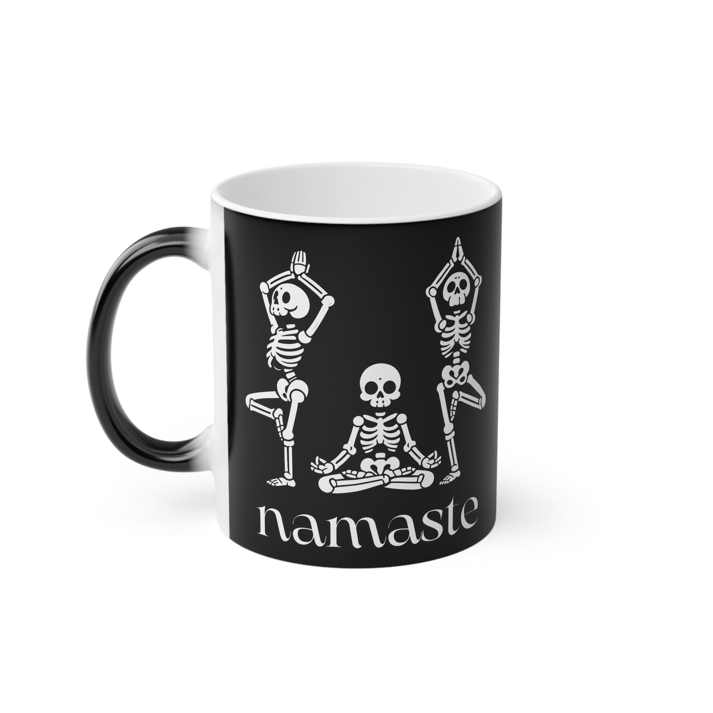 Namaste Skeletons Magic Mug - Color Changing Heat Sensitive Cup for Relaxation and Meditation