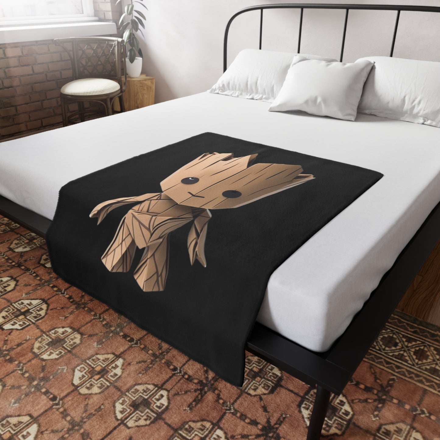 Origami Baby Groot Plush Fleece Blanket - Black