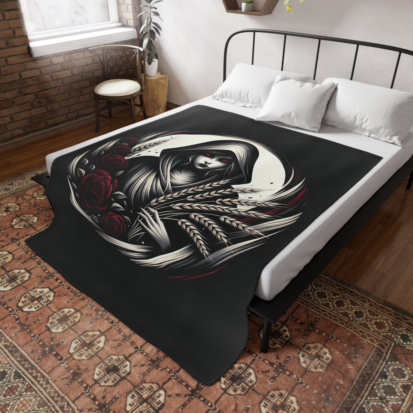 Gothic Virgo Plush Fleece Blanket - black