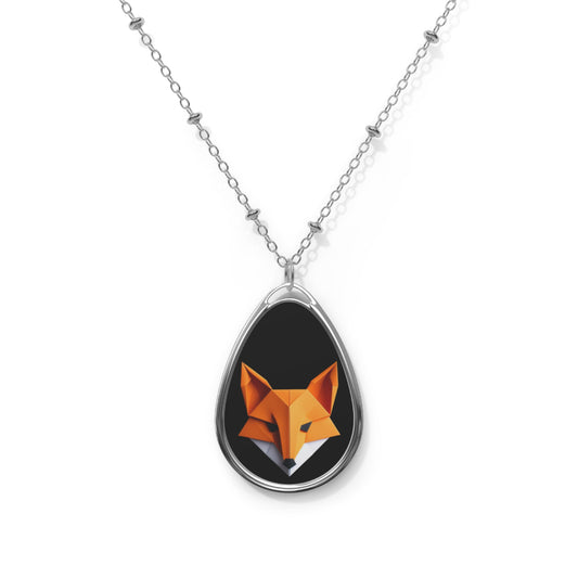 Origami Fox Oval Necklace