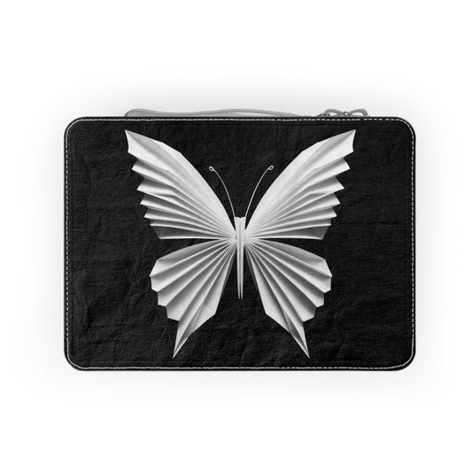 Origami White butterfly  Paper Lunch Bag - black