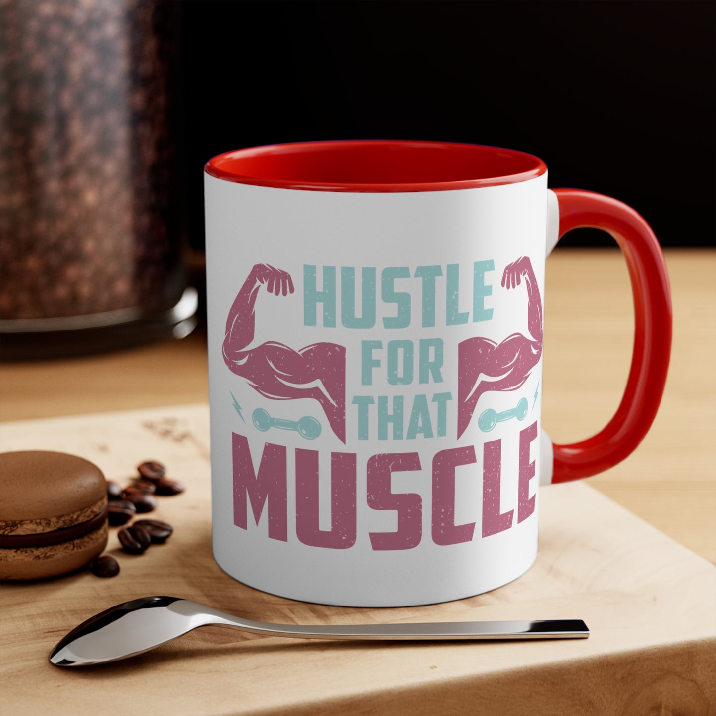 Hustle for that Muscle Workout Colorful Accent Mug 11oz - For Gym Fitness Enthusiasts