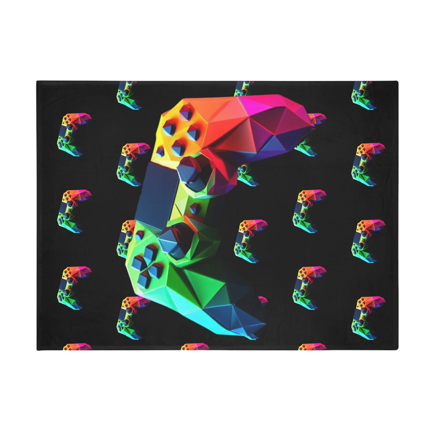 Origami Neon Controller Plush Fleece Blanket - Black