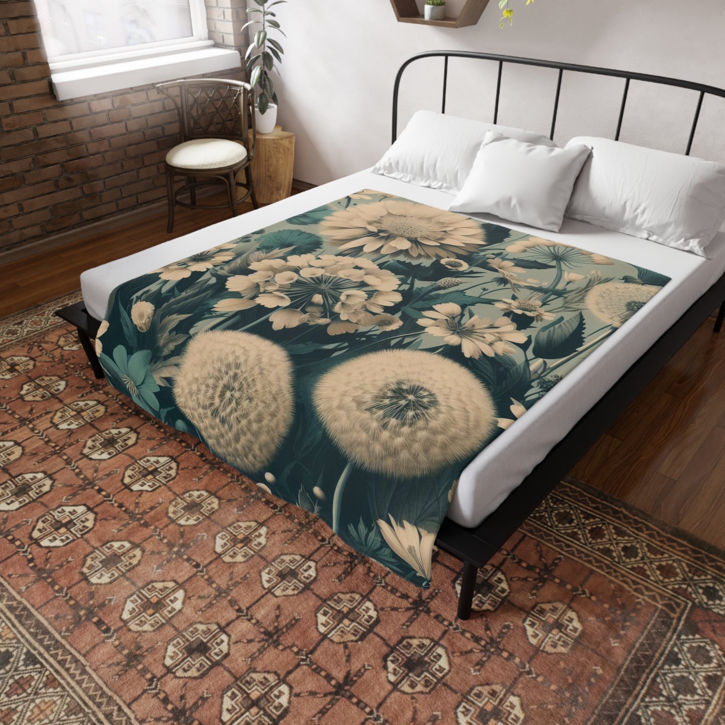 Blue & Cream Botanicals Plush Fleece Blanket