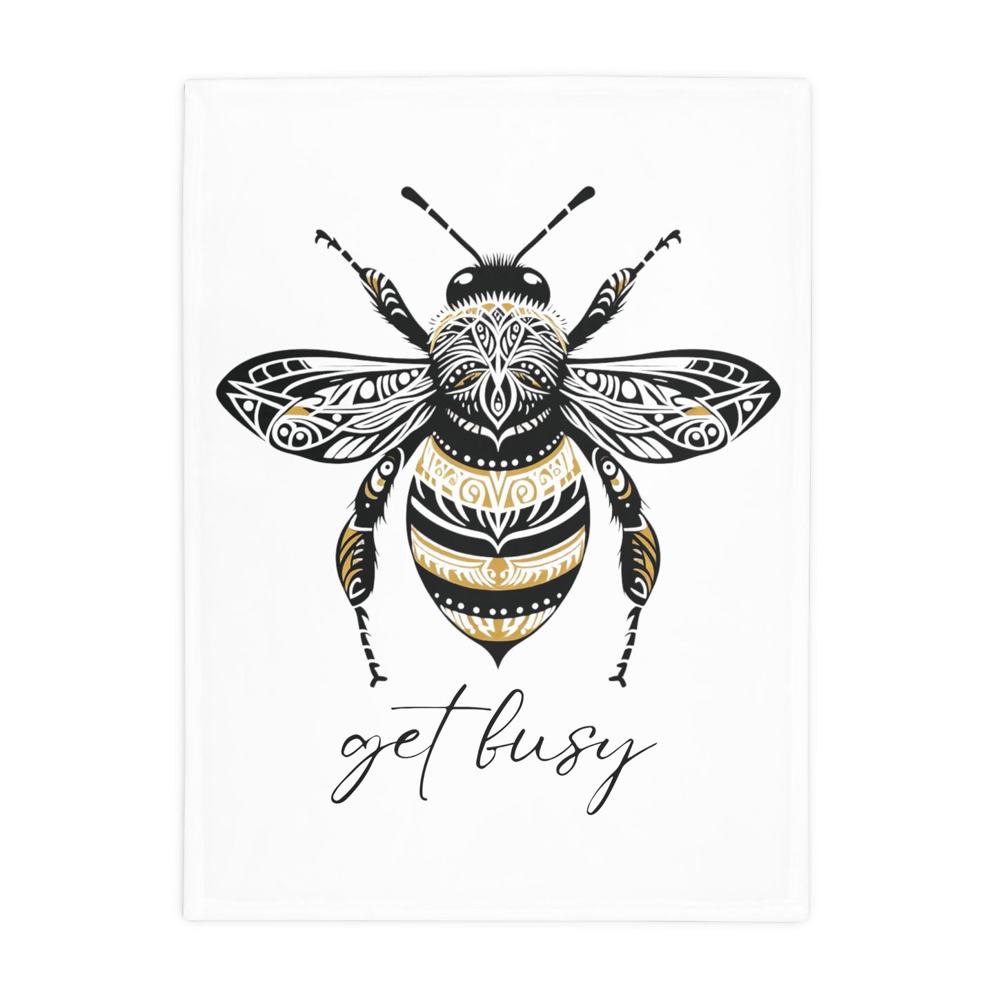 Get Busy Bee - White Plush Fleece Blanket