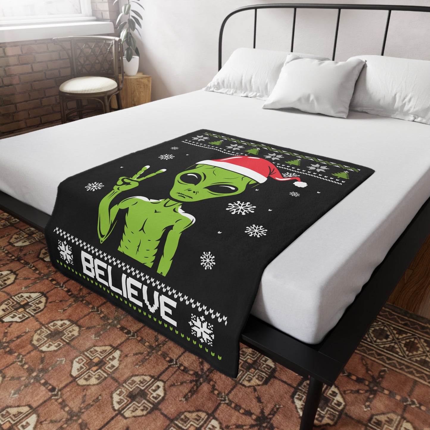 Ugly Christmas Sweater - Alien Plush Fleece Blanket