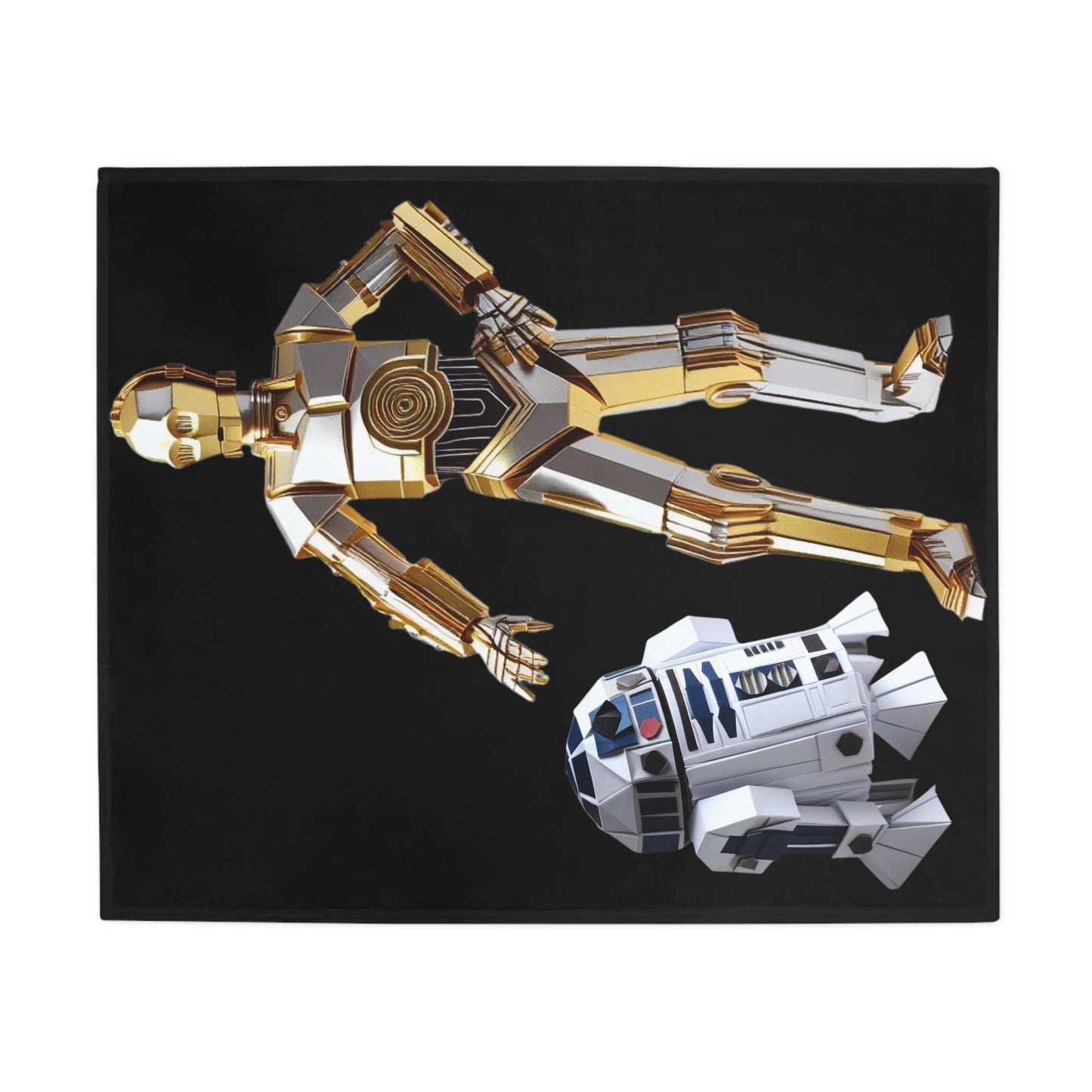 Origami R2D2 & C3PO Plush Fleece Blanket - Black