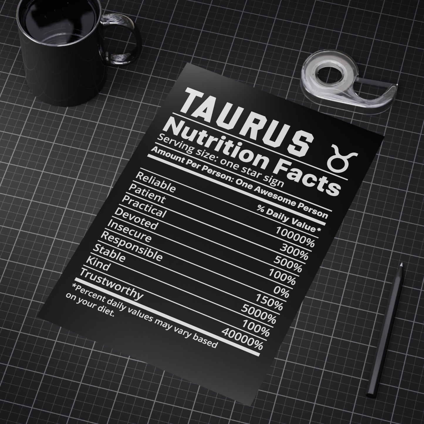 Taurus Nutrition Unframed Prints - black