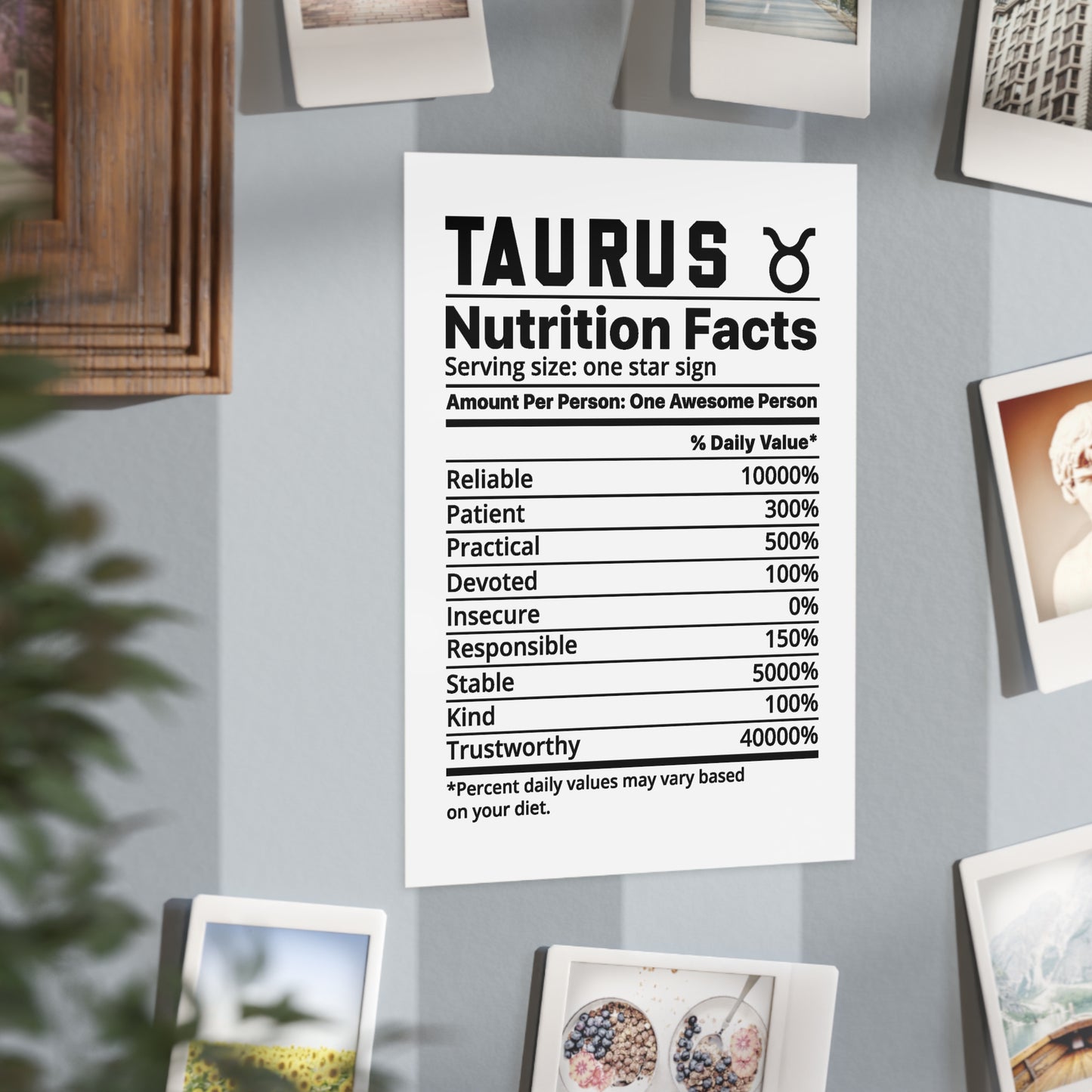 Taurus Nutrition Unframed Prints - white