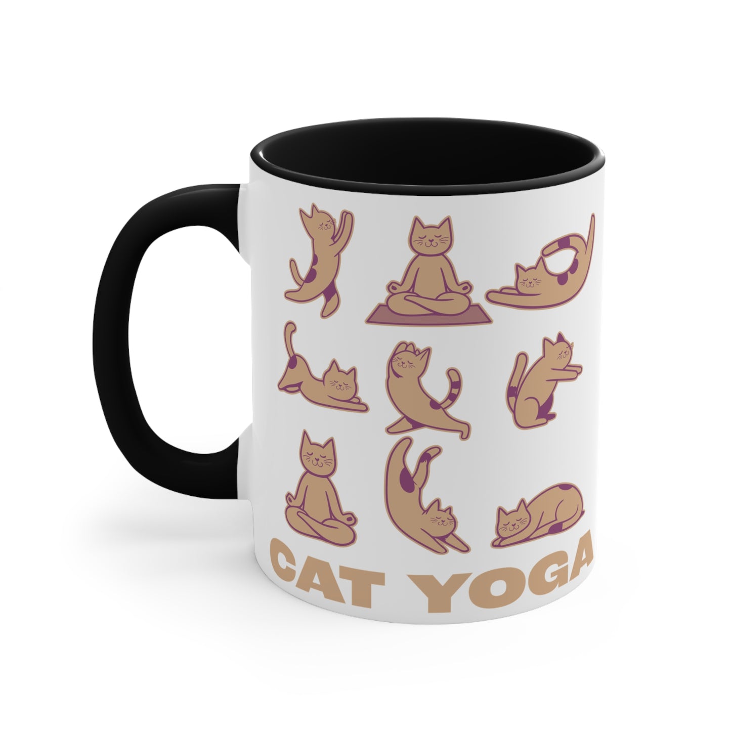 Cat Yoga Color Accent Mug 11oz - Zen Meditation Gift