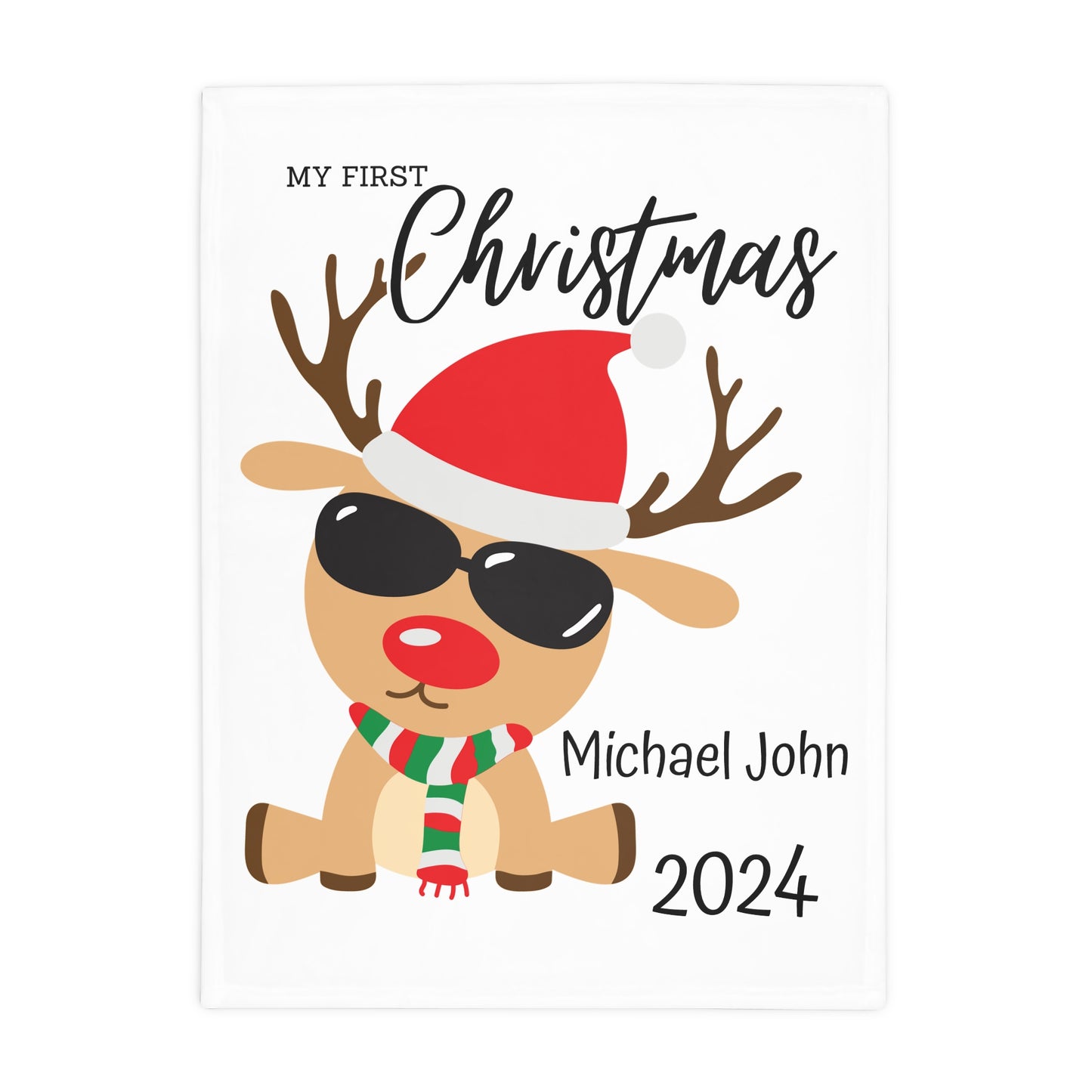 Customisable "My 1st Christmas" Plush Fleece Blanket - rudolph