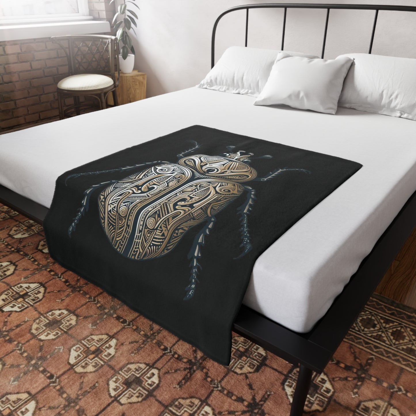 Carved Beetle - Black Plush Fleece Blanket