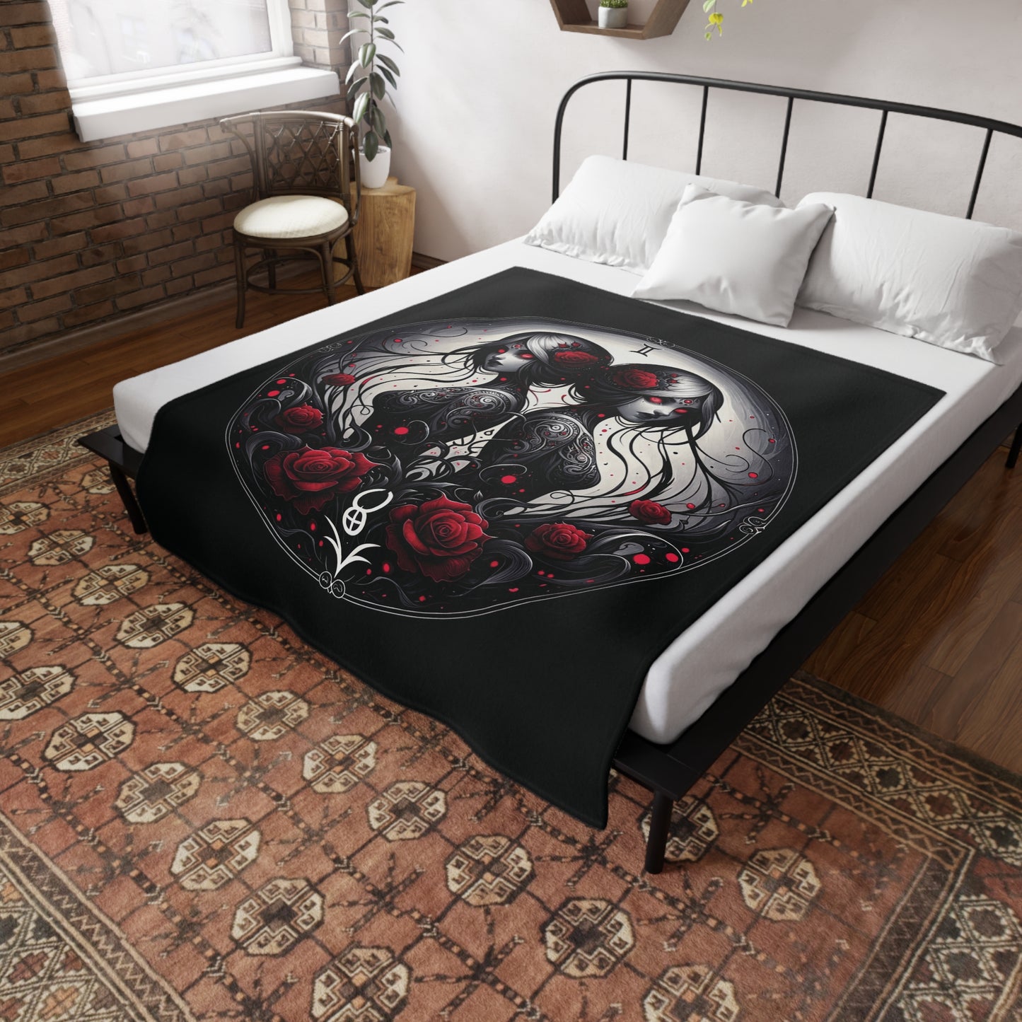 Gothic Gemini Plush Fleece Blanket - black