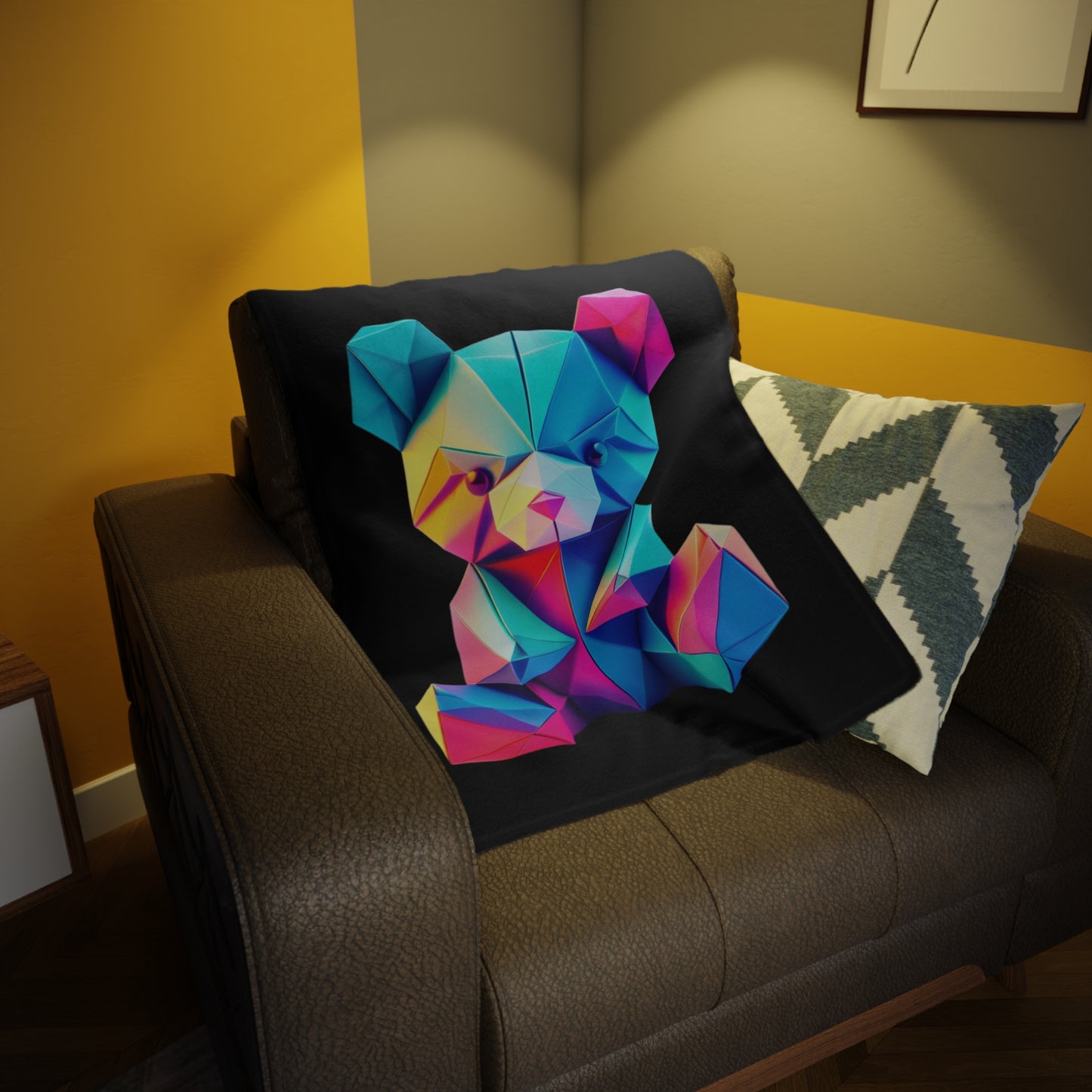 Origami Neon Teddy Plush Fleece Blanket - Black