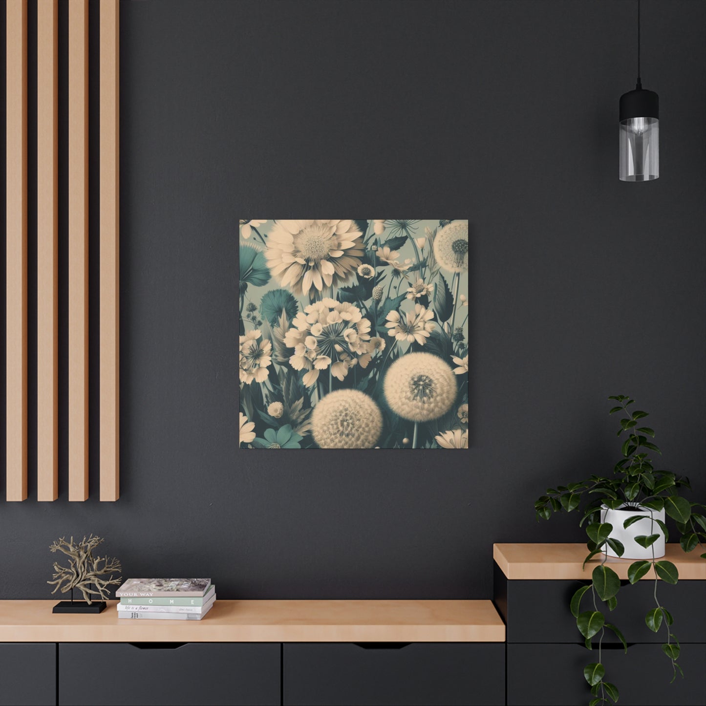 Blue & Cream Flowers Classic Canvas - Black