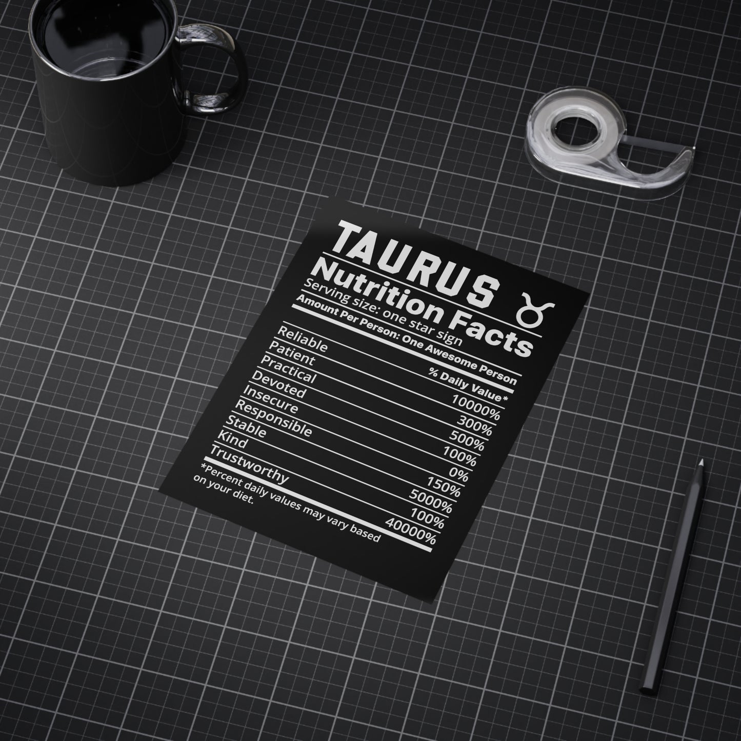 Taurus Nutrition Unframed Prints - black