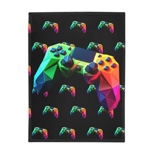 Origami Neon Controller Plush Fleece Blanket - Black