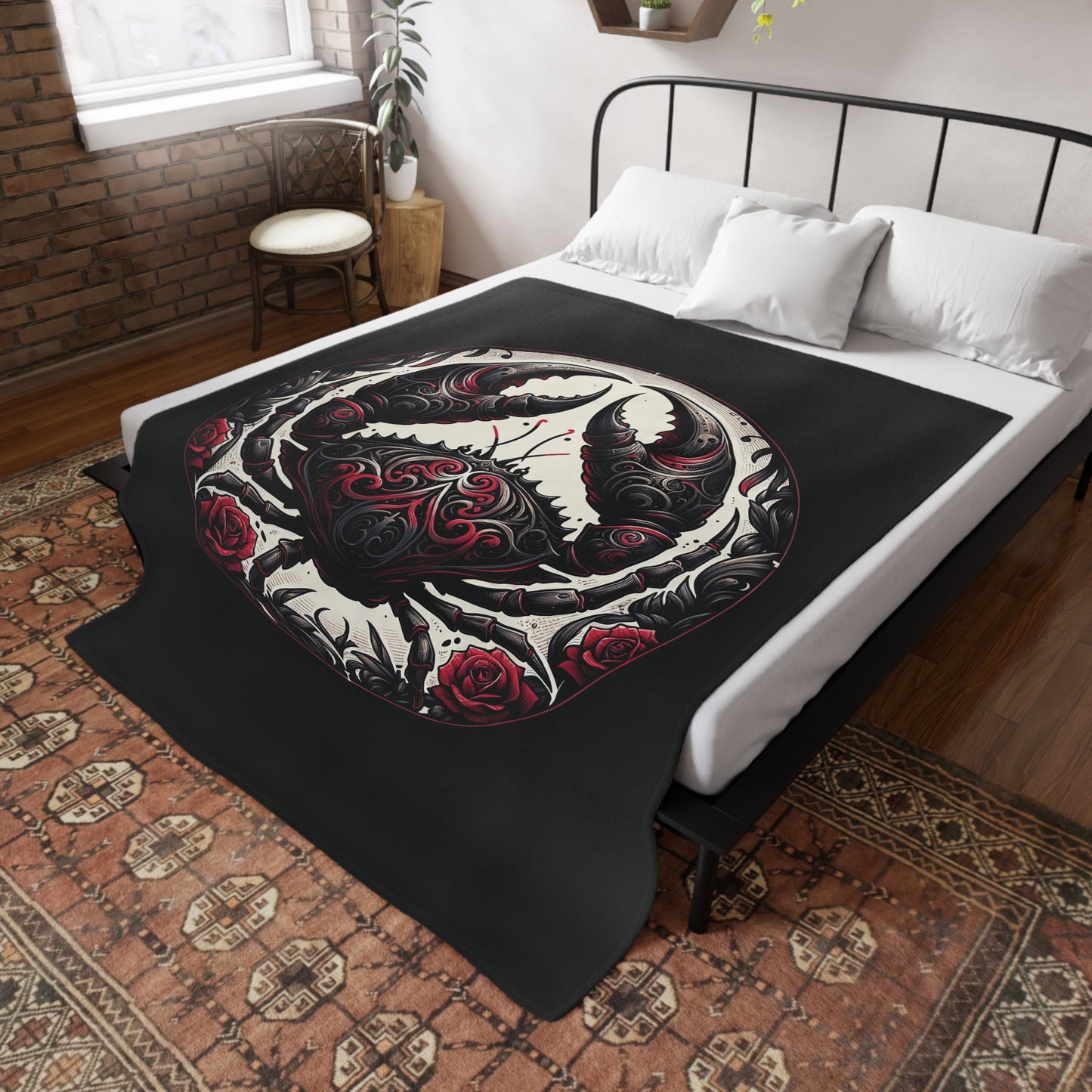 Gothic Cancer Plush Fleece Blanket - black