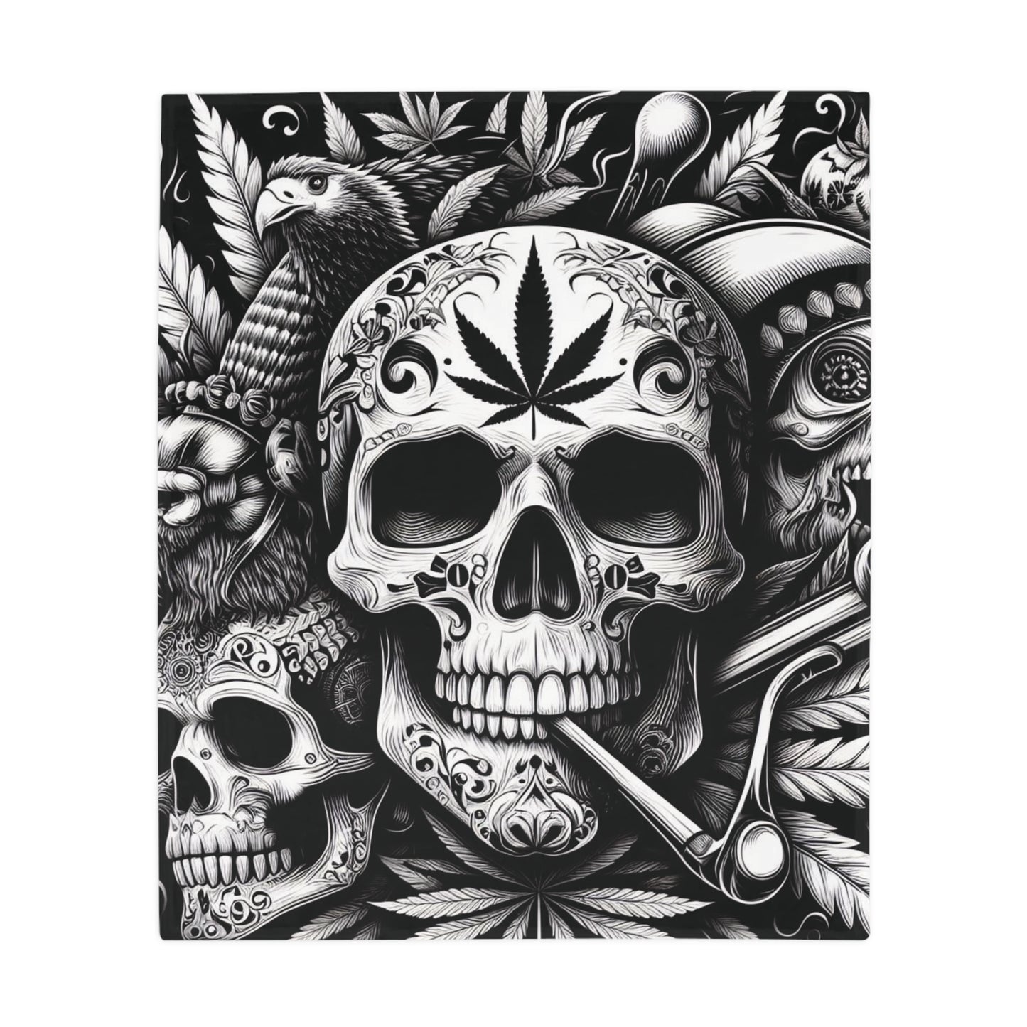 Skull & Pipe Plush Fleece Blanket - Black & White