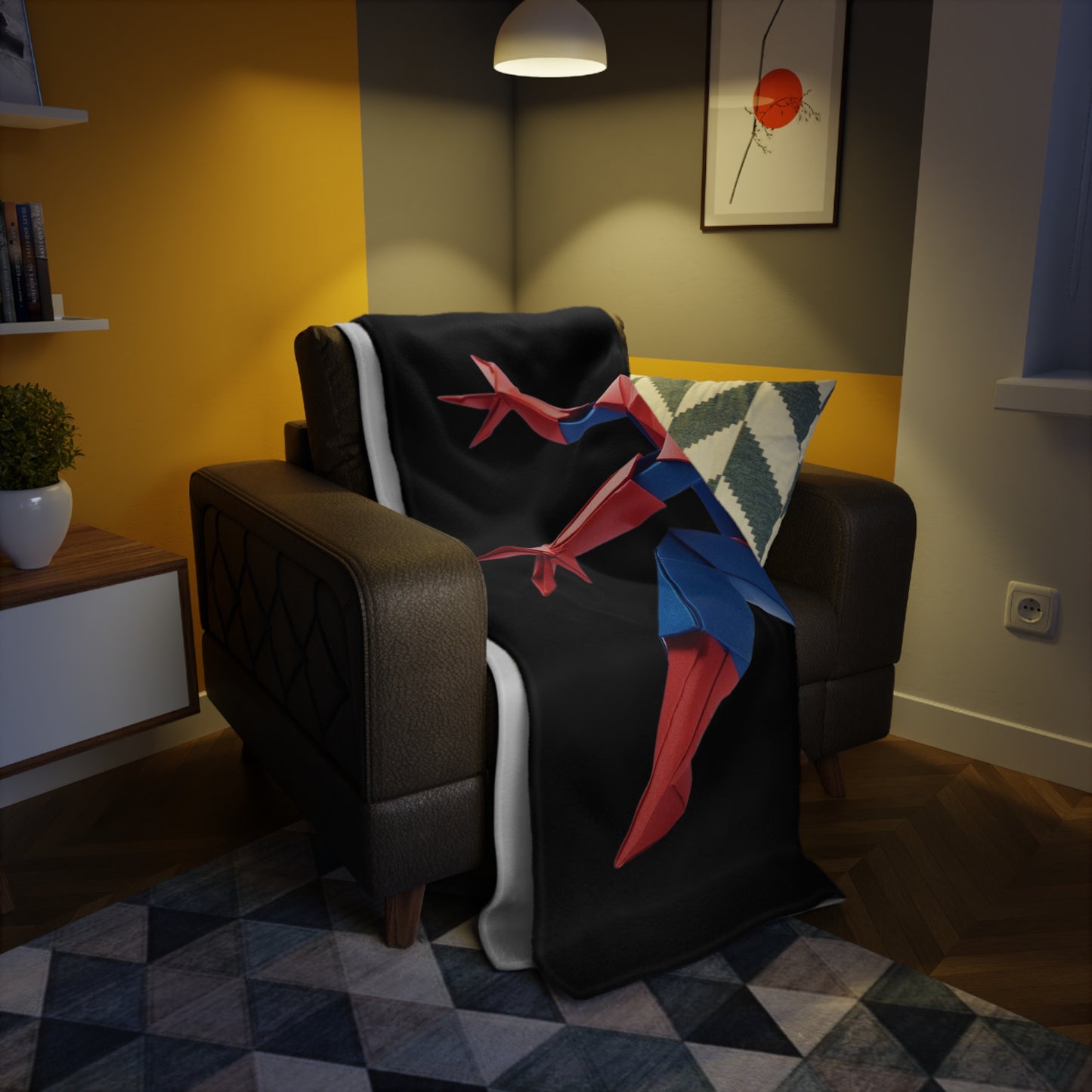 Origami Spiderman Plush Fleece Blanket - Black