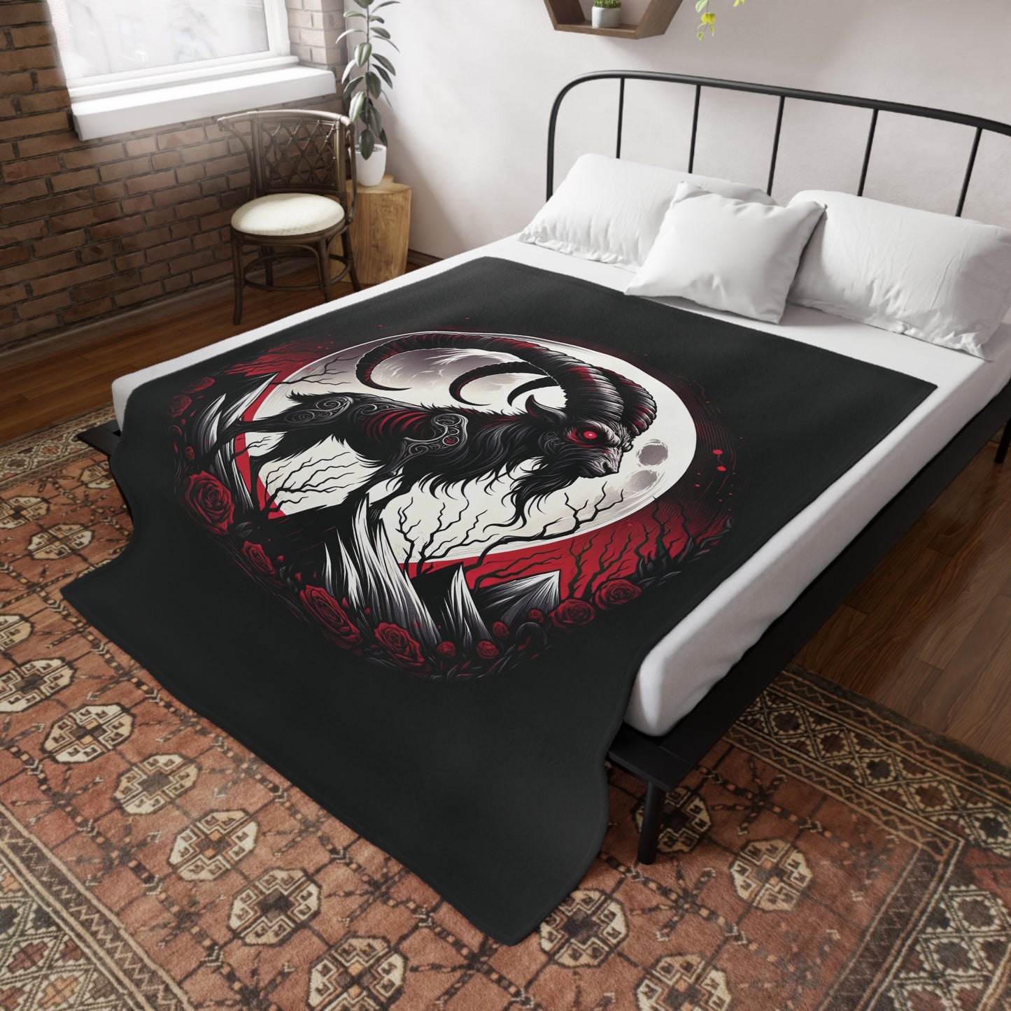 Gothic Capricorn Plush Fleece Blanket - black