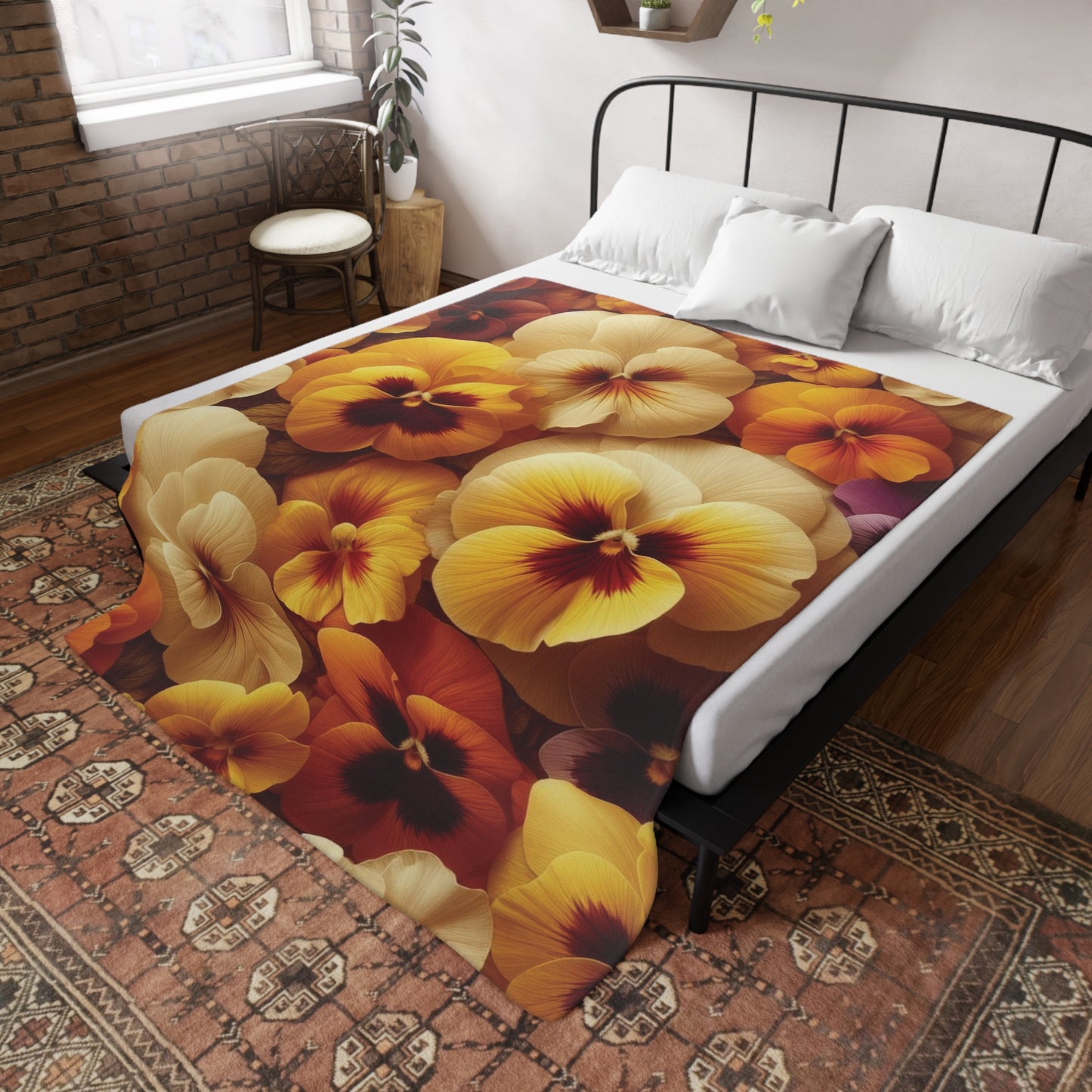 Pansies Plush Fleece Blanket