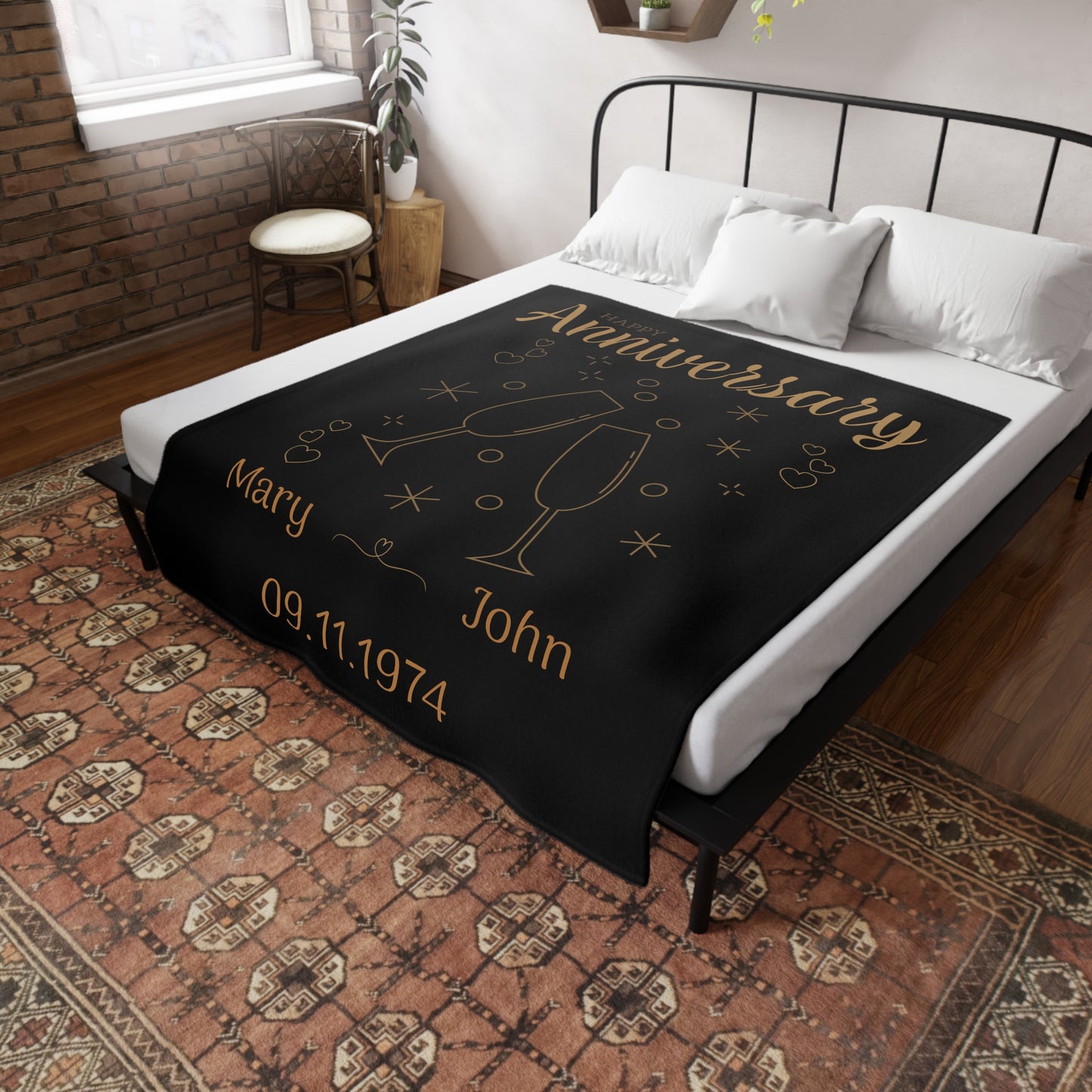 Customisable Anniversary Plush Fleece Blanket - black