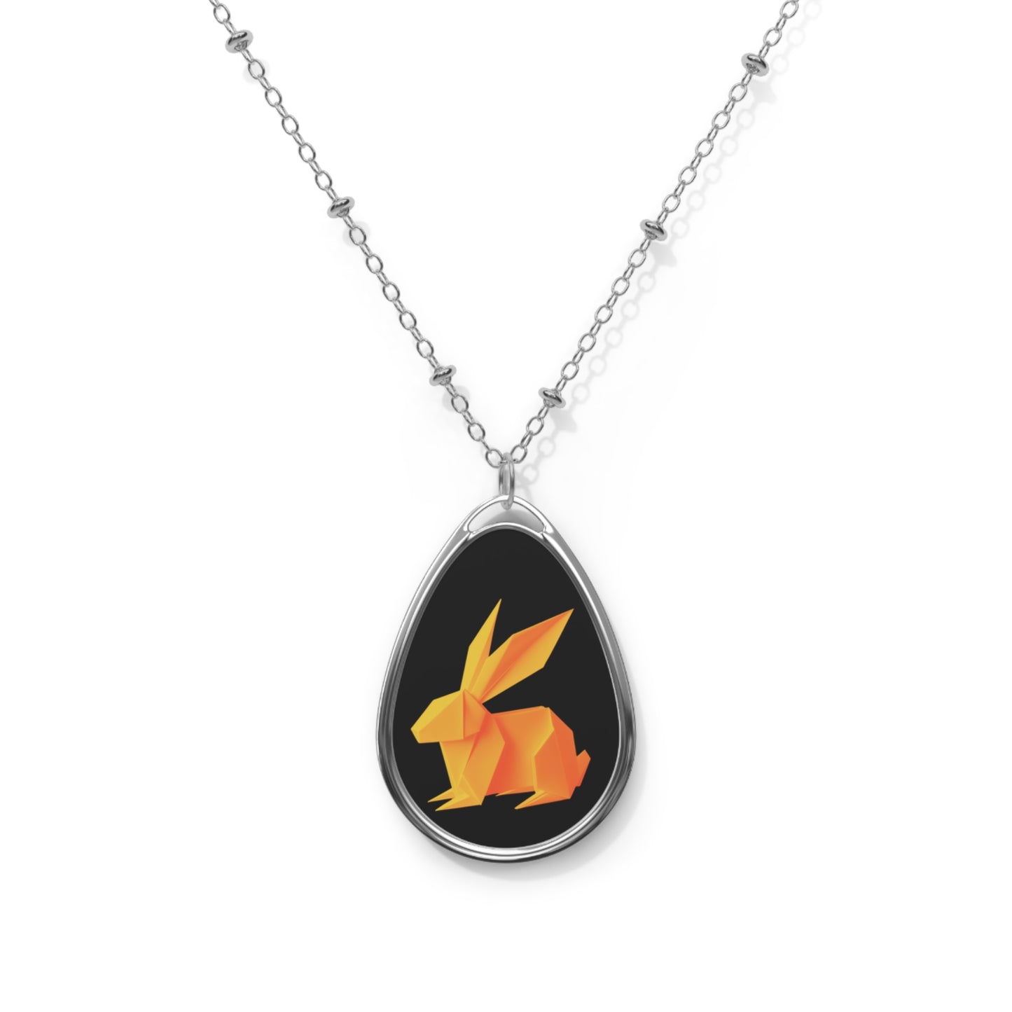 Origami Orange Bunny Oval Necklace