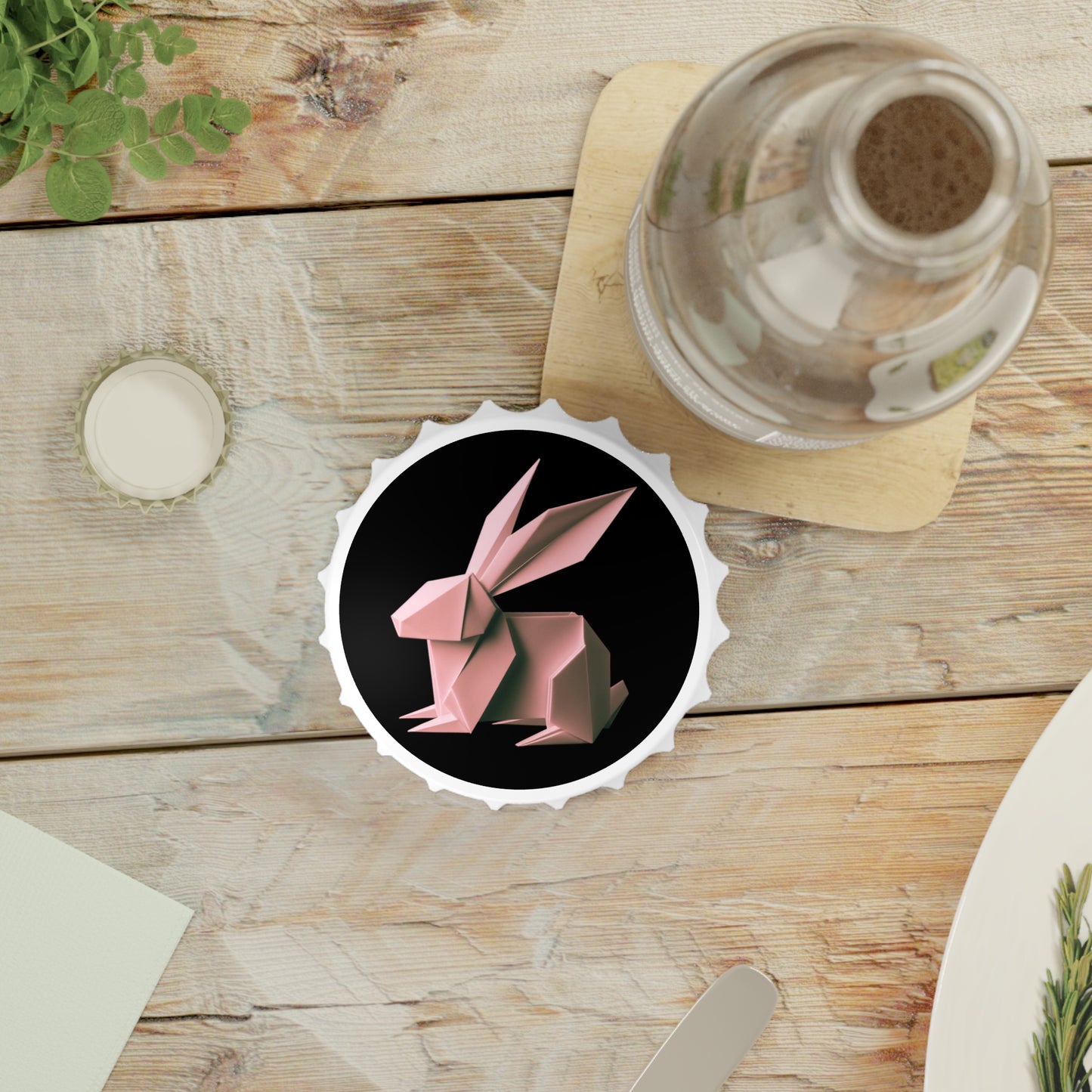 Origami Pink Bunny Bottle Opener