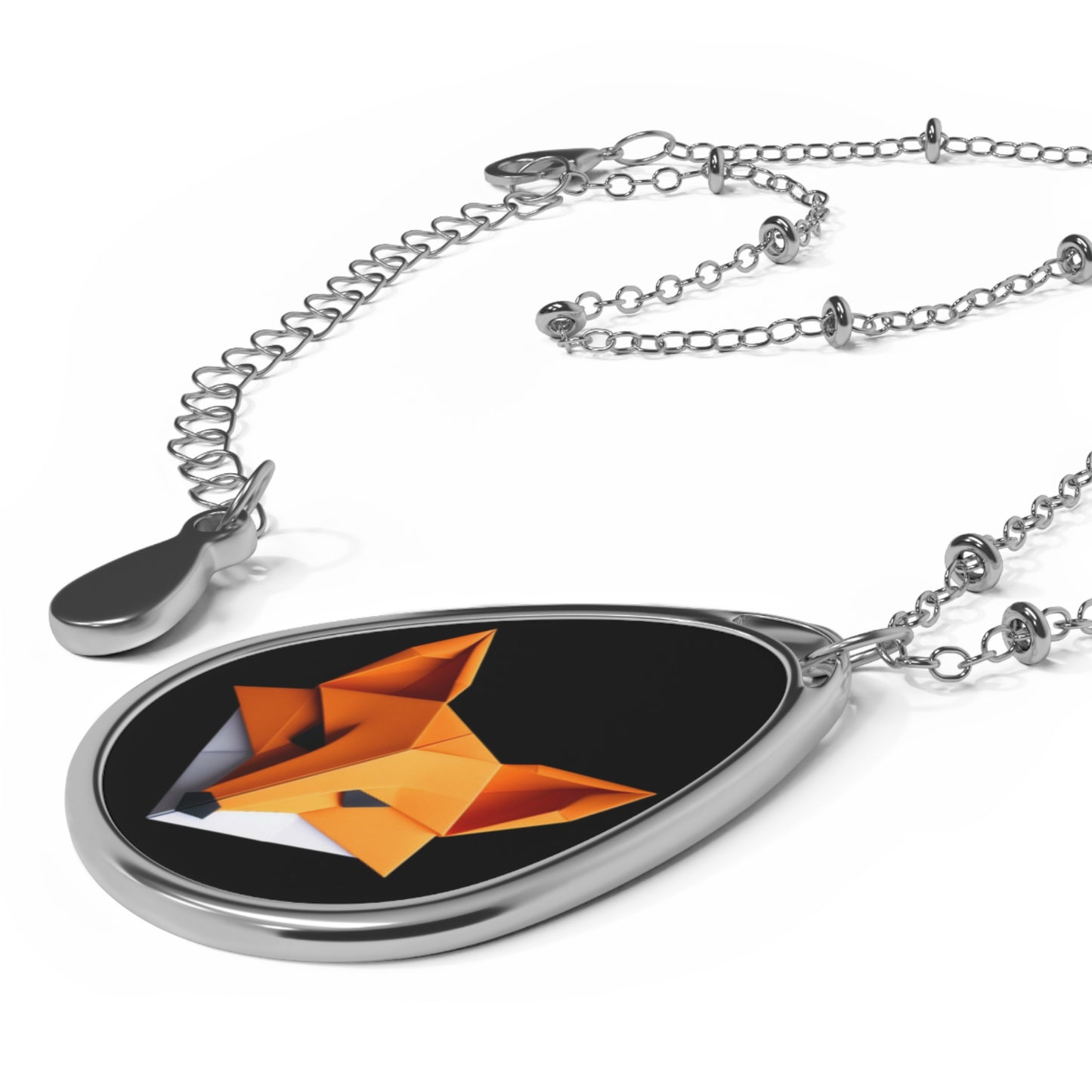 Origami Fox Oval Necklace