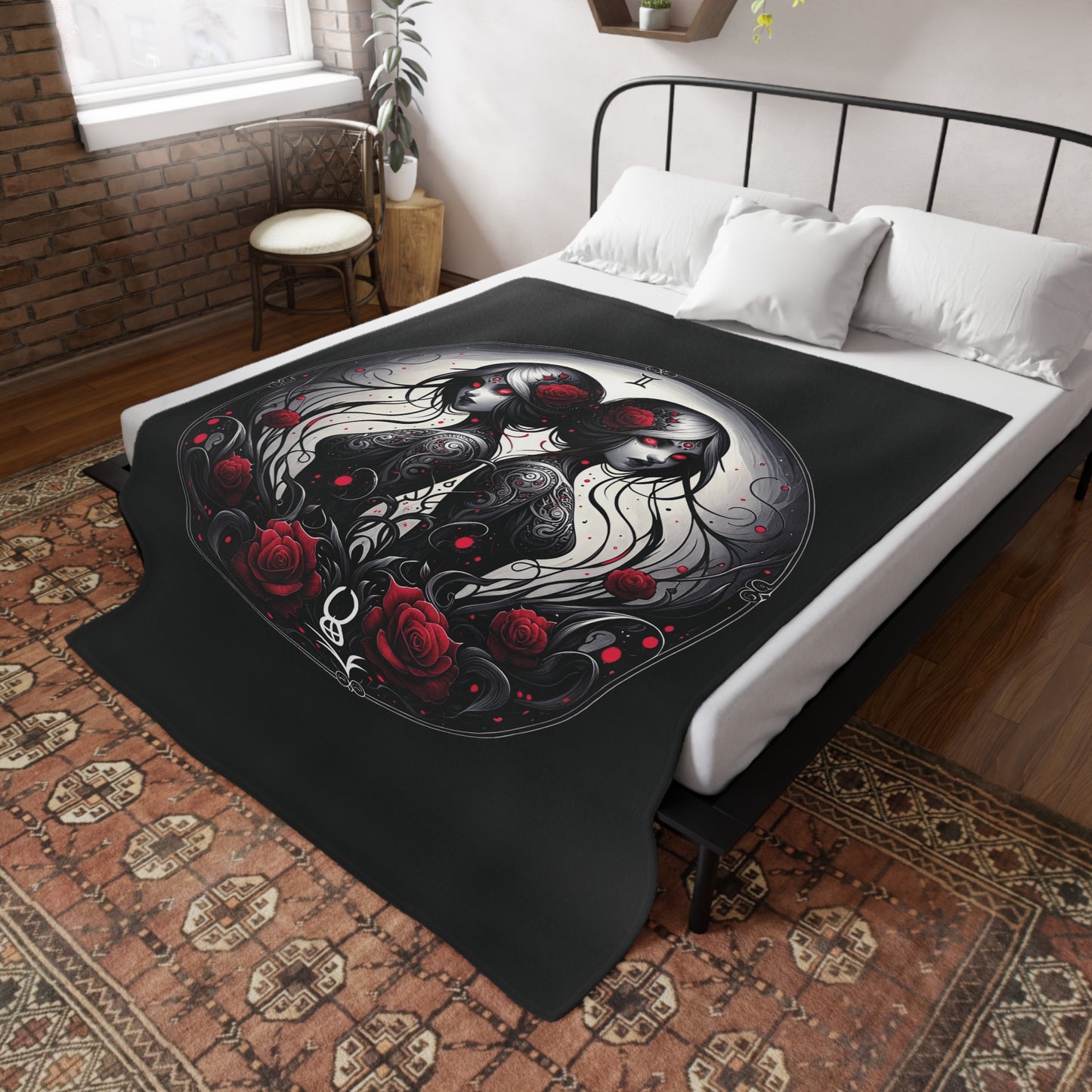 Gothic Gemini Plush Fleece Blanket - black