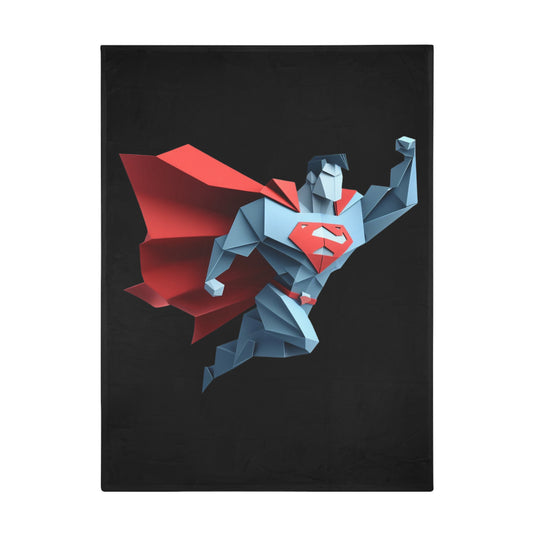 Origami Superman Plush Fleece Blanket - Black